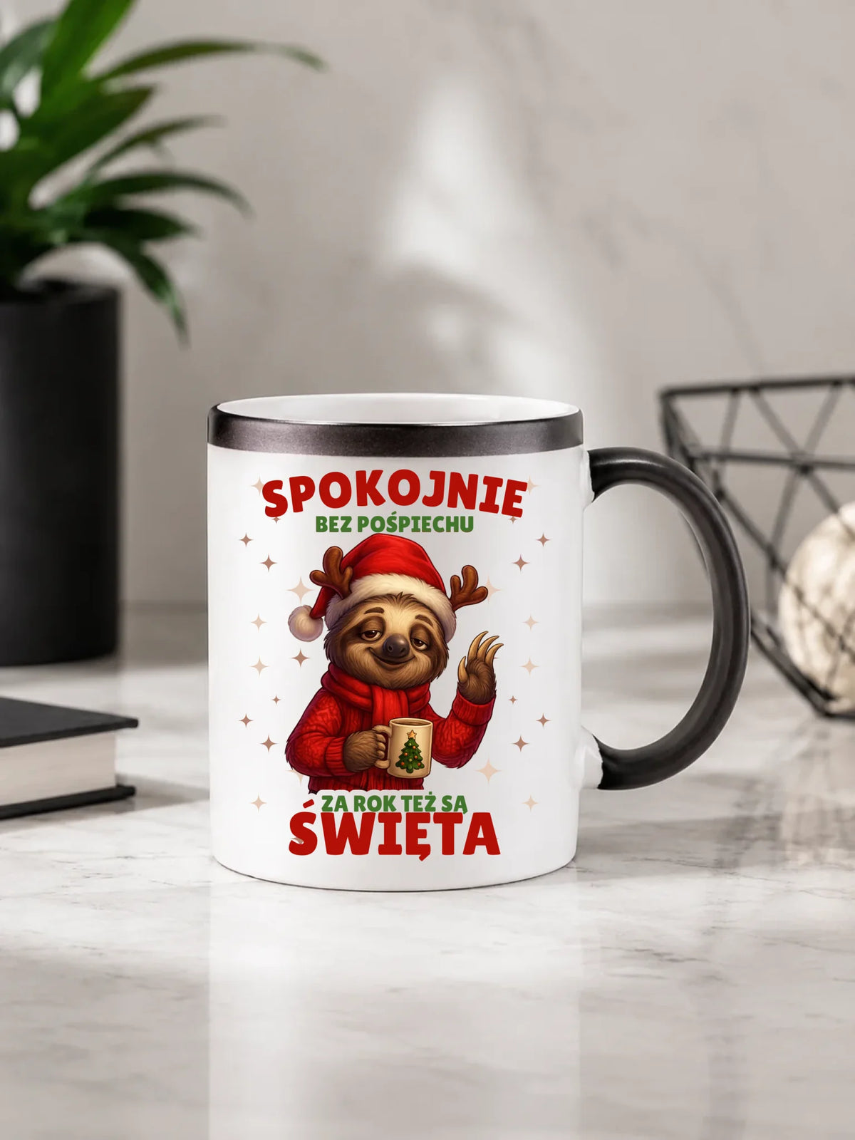 Kubek magiczny świąteczny - Leniwiec Za rok też są święta BN92