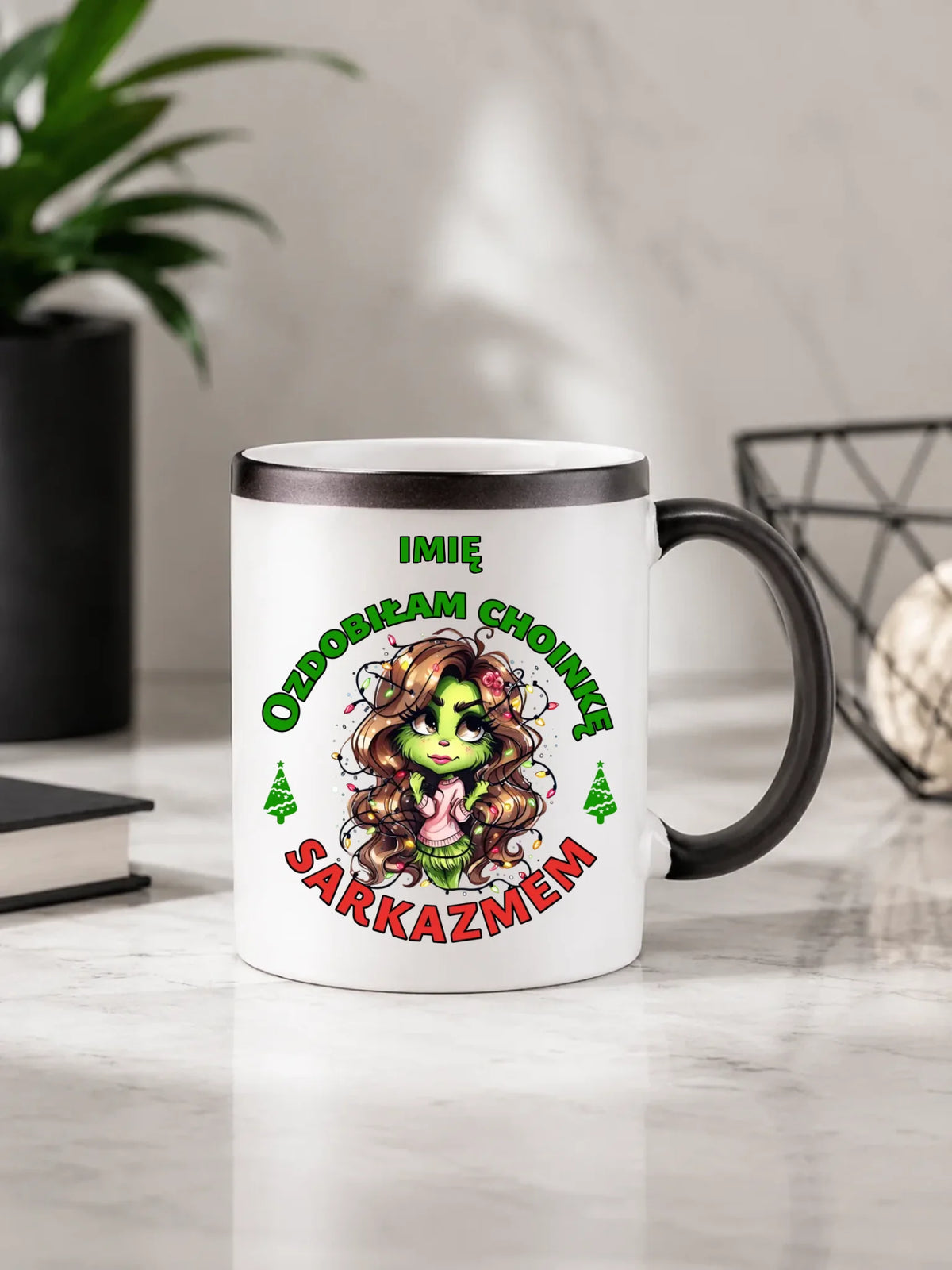 Kubek magiczny świąteczny - Grinch - Ozdobiłam choinkę sarkazmem - personalizowany BN115