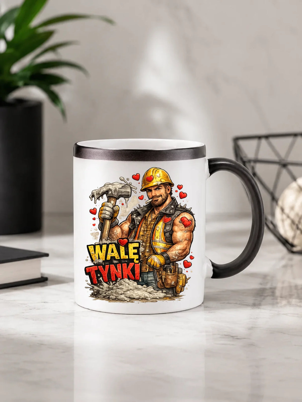 Kubek magiczny na Walentynki - Budowlaniec Walę tynki W64