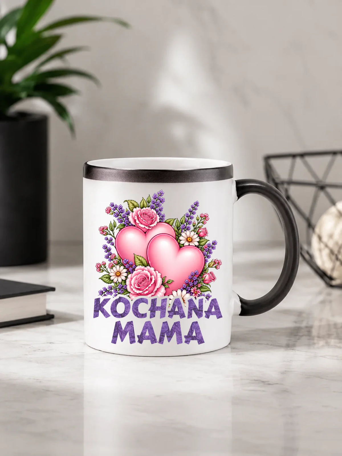 Kubek magiczny dla mamy - Kochana Mama bukiet z sercem DM46