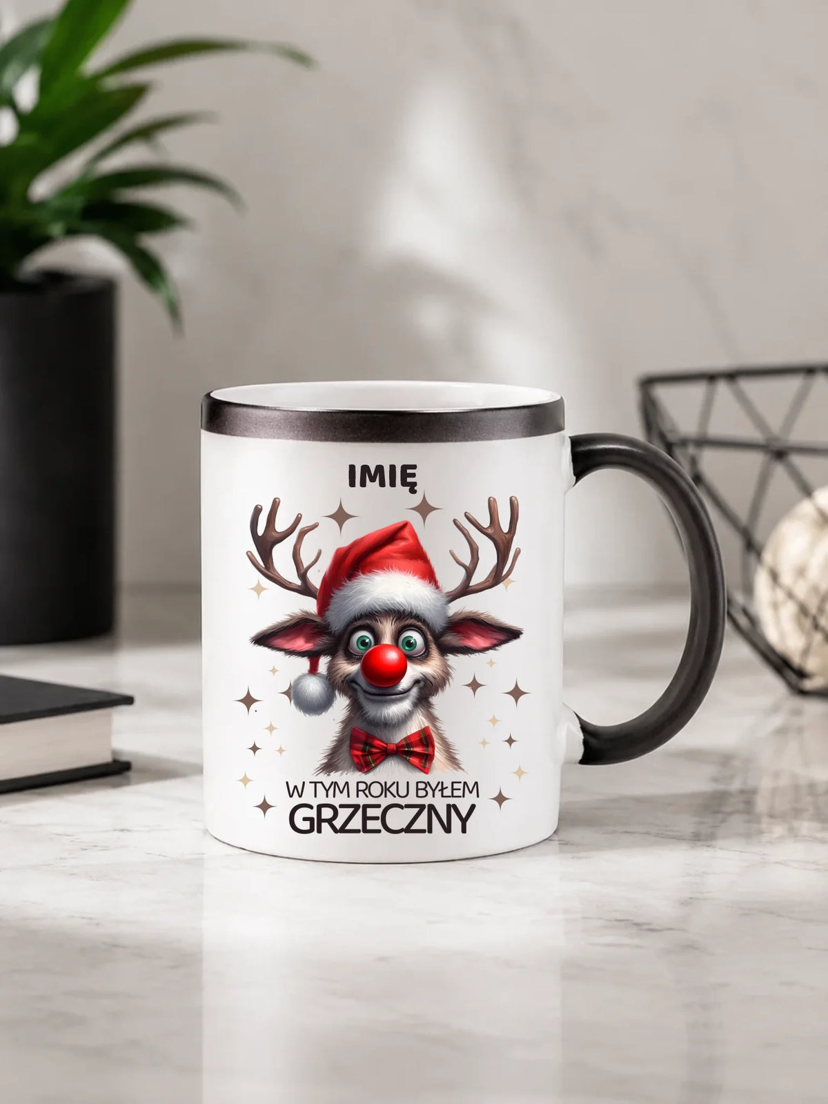 Kubek magiczny świąteczny - Renifer W tym roku byłem grzeczny - personalizowany BN96