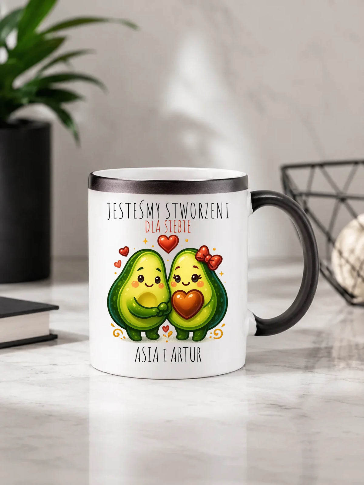 Kubek magiczny dla par - Awokado Stworzeni dla siebie - personalizowany W91