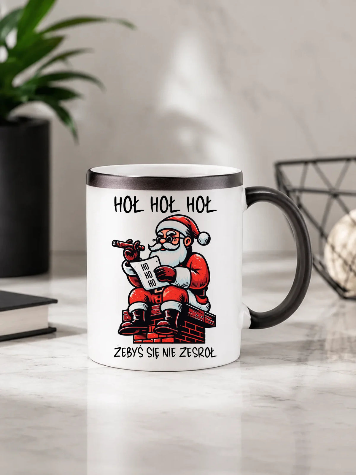Kubek magiczny świąteczny - Śmieszny prezent na Mikołaja - Hoł hoł hoł żebyś się nie zesroł BN156