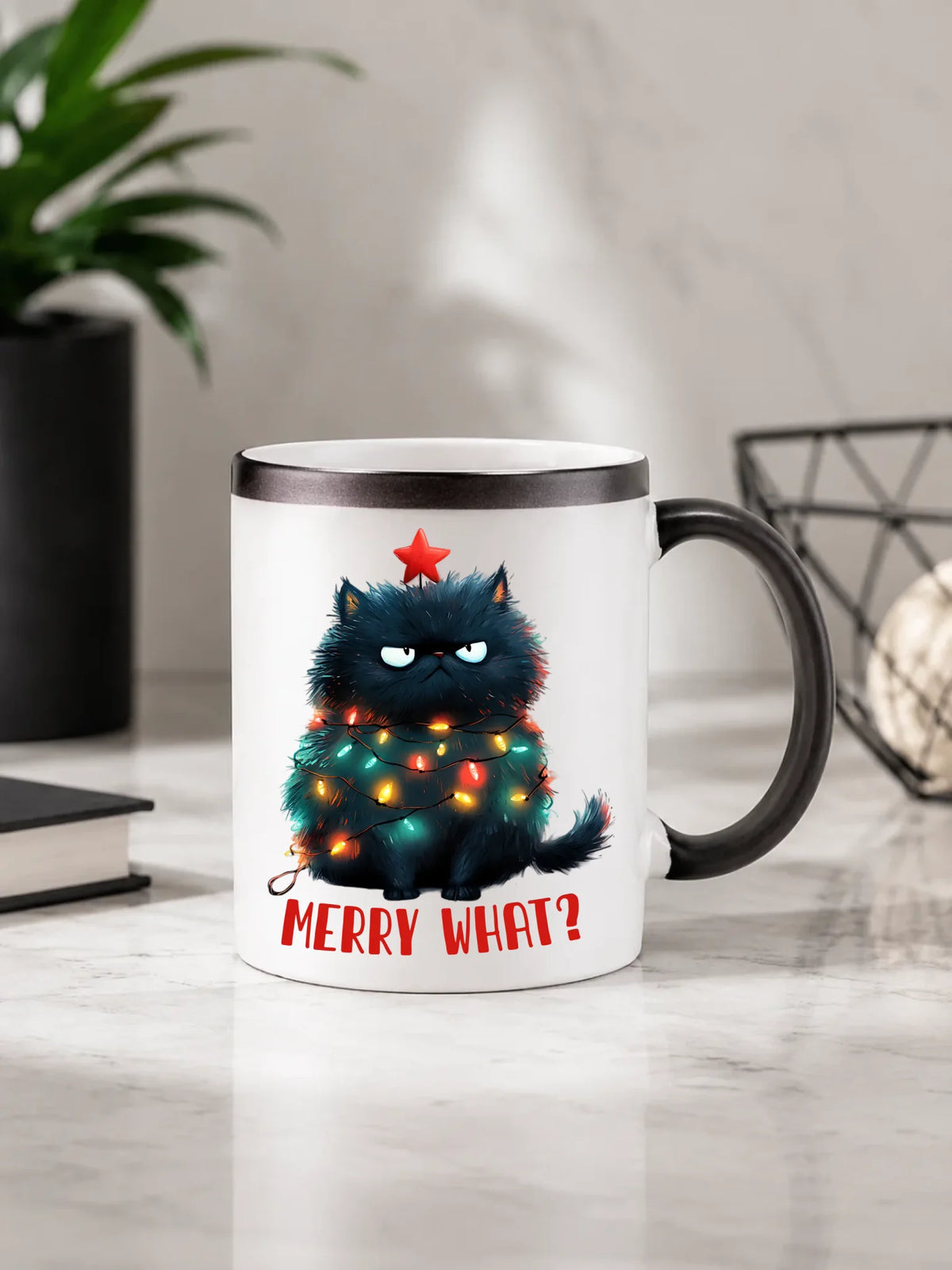 Kubek magiczny świąteczny - Grumpy Cat Merry what? BN37