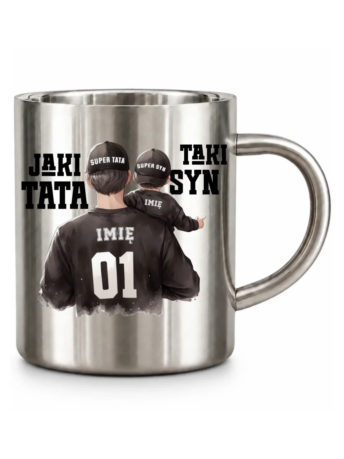 Jaki tata taki syn | Metalowy kubek z imionami dla taty DT48