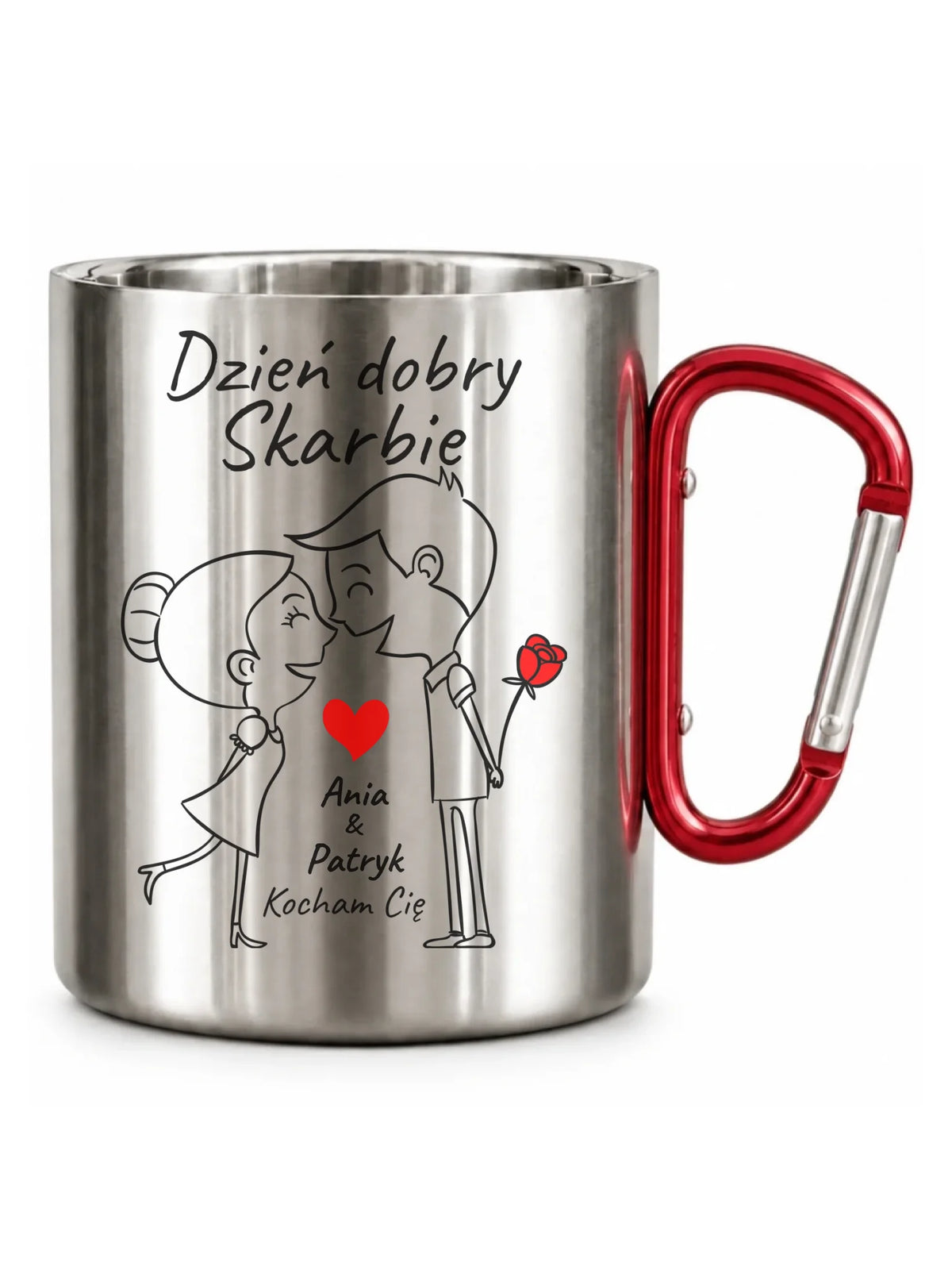 Kubek metalowy dla par - Dzień dobry Skarbie - personalizowany W15