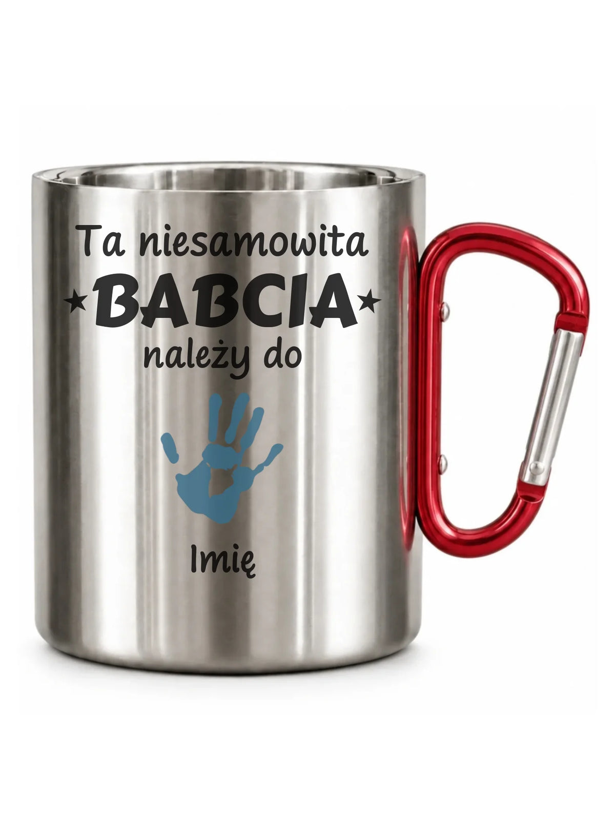 Kubek metalowy dla babci - Babcia należy do wnuków 1–6 imion – personalizowany B33