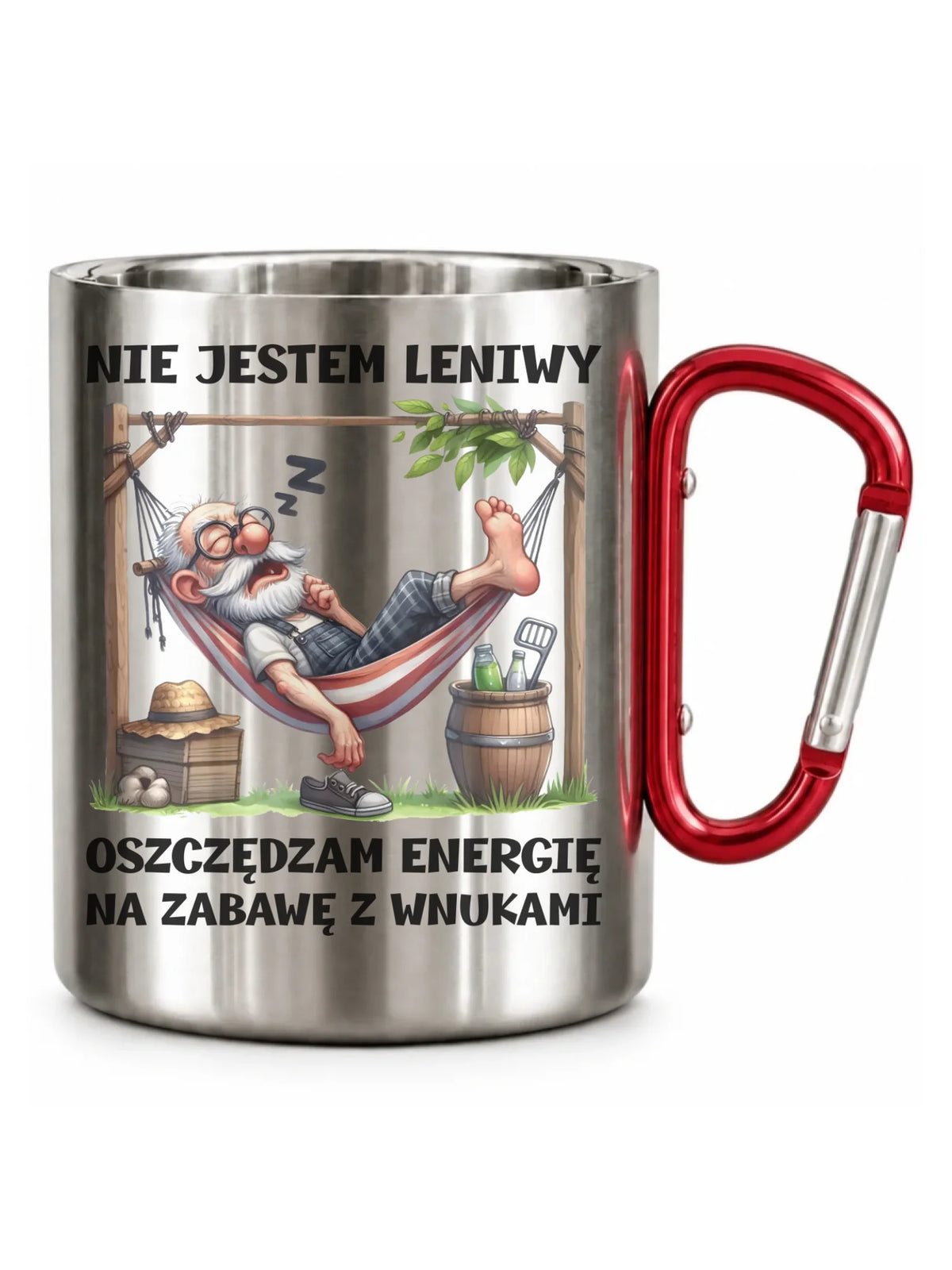 Kubek metalowy dla dziadka - Nie jestem leniwy oszczędzam energię D39