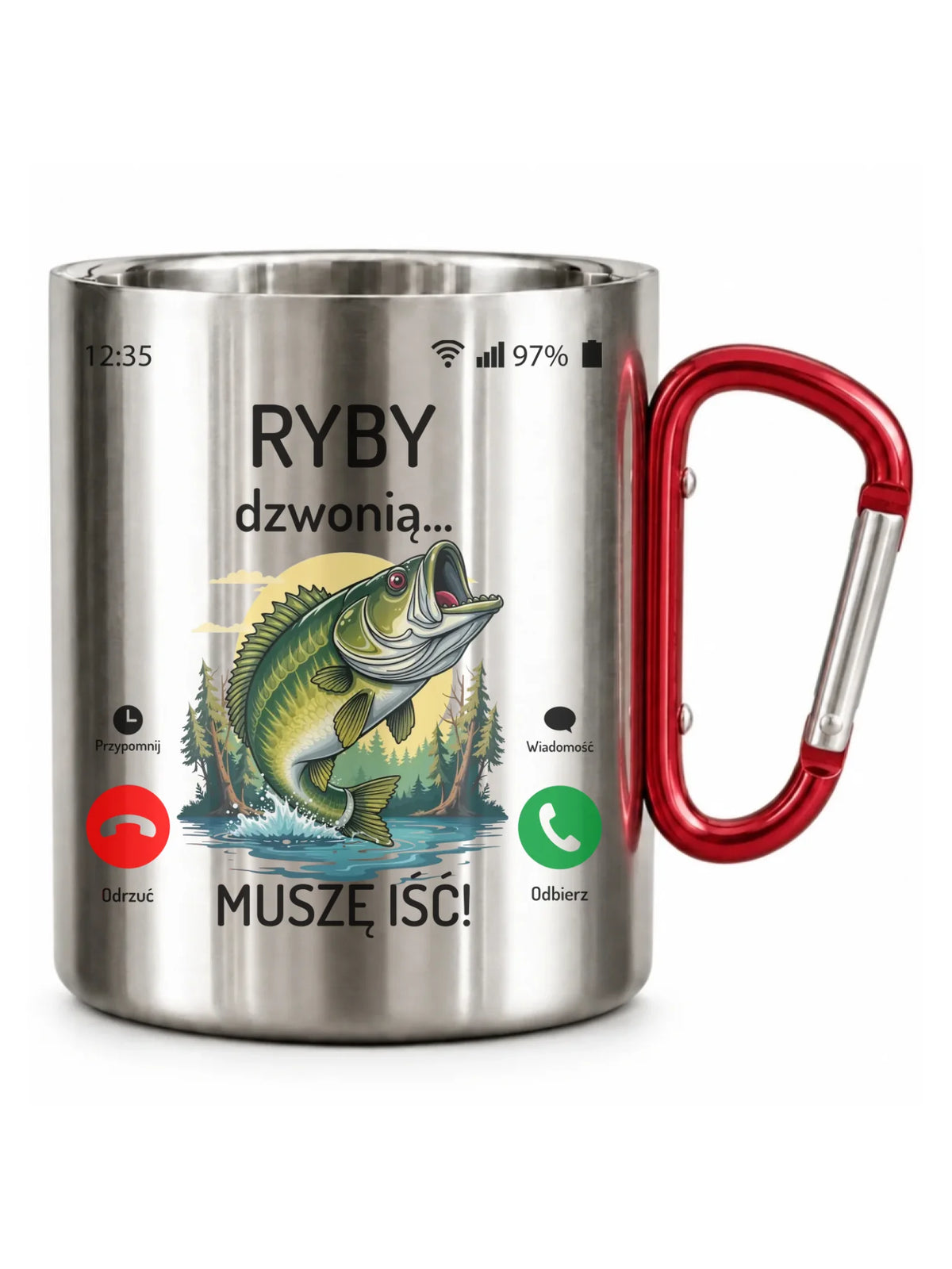 Kubek metalowy dla dziadka wędkarza - Ryby dzwonią muszę iść D37