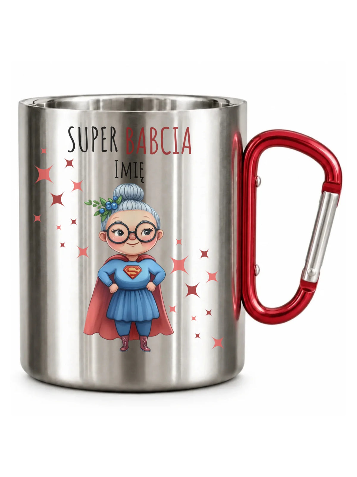 Kubek metalowy dla babci - Super Babcia - personalizowany B02