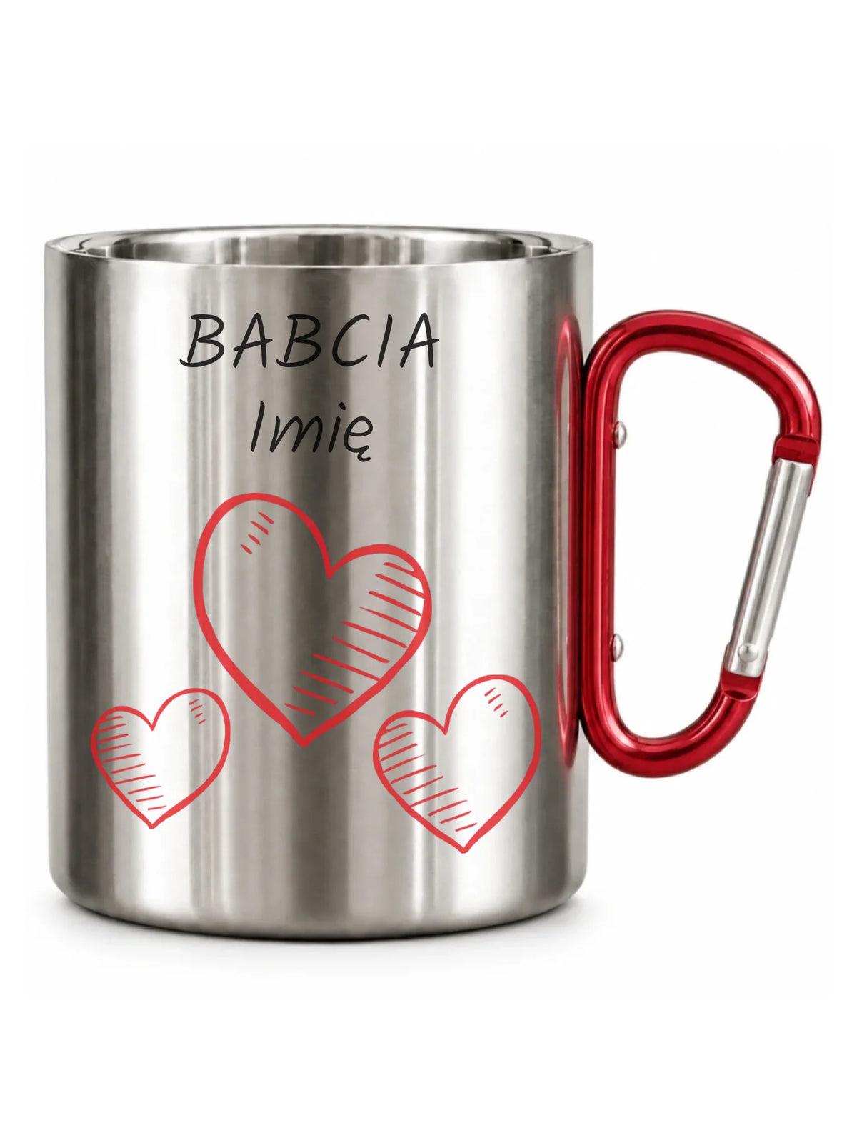 Kubek metalowy dla babci - Serca - personalizowany B01