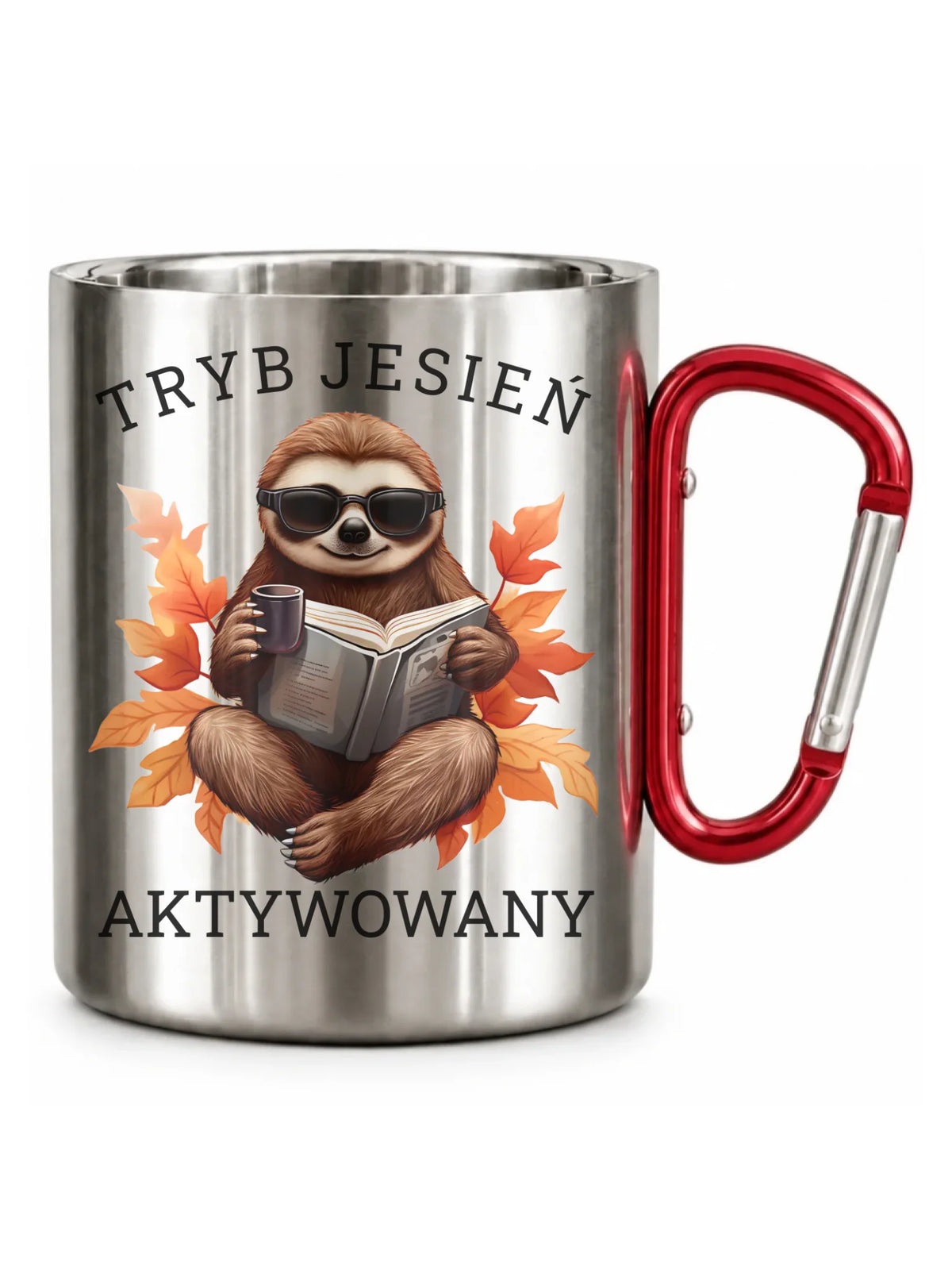 Kubek metalowy jesienny - Leniwiec - Tryb jesień aktywowany JS23