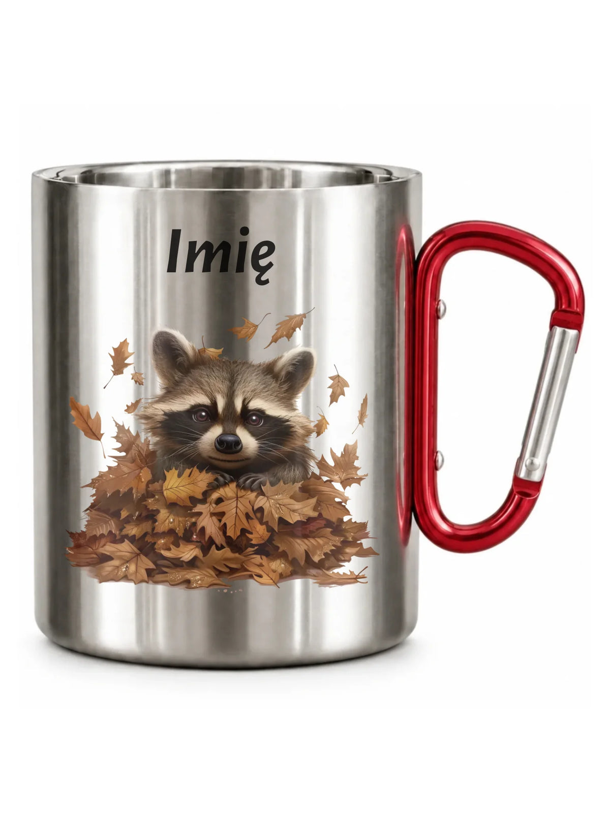 Kubek metalowy jesienny - Szop w liściach - personalizowany JS24
