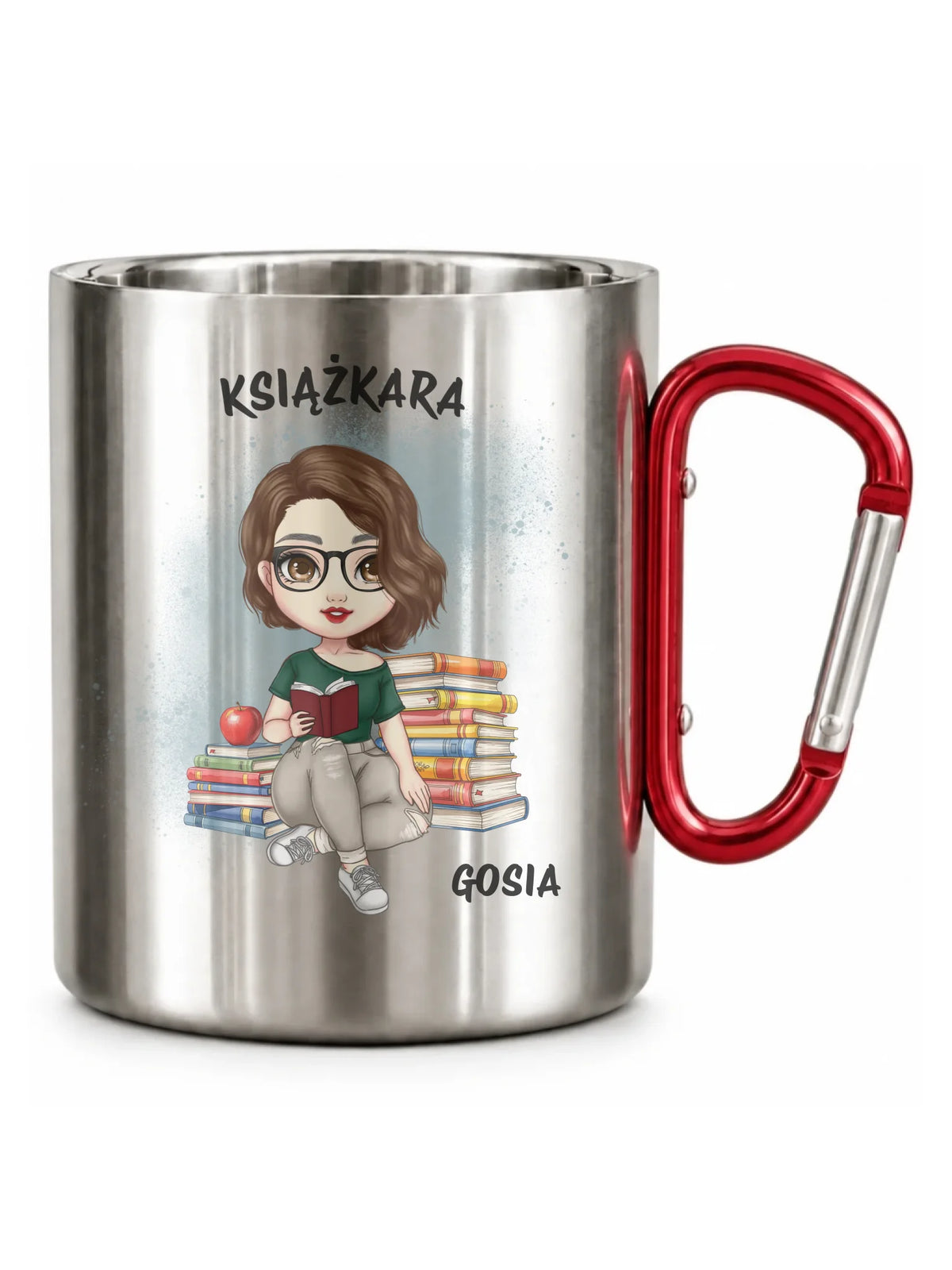 Kubek metalowy - Książkara - Prezent dla miłośniczki czytania książek - personalizowany DZ03
