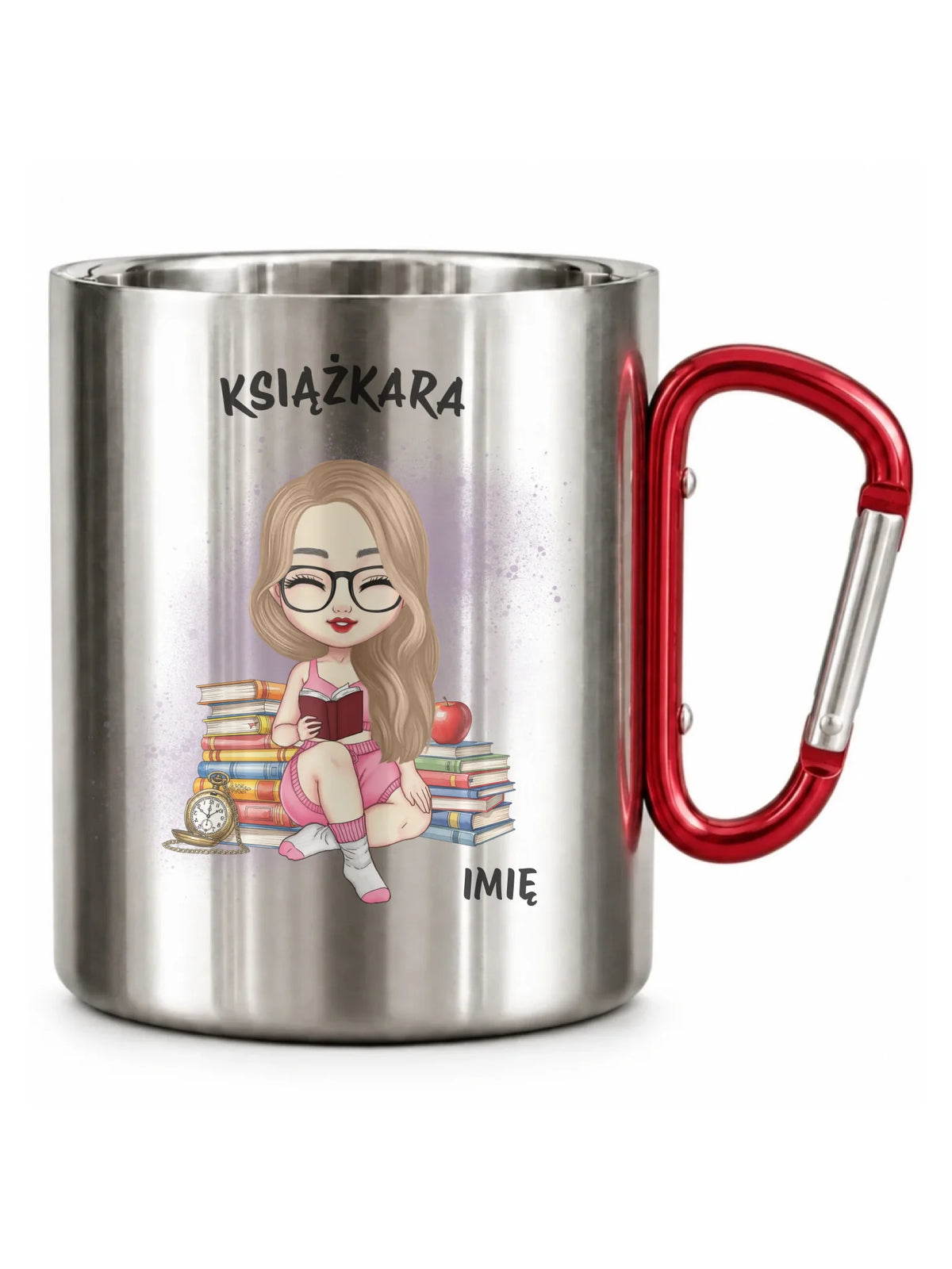 Kubek metalowy - Książkara - Prezent dla miłośniczki czytania książek - personalizowany DZ04