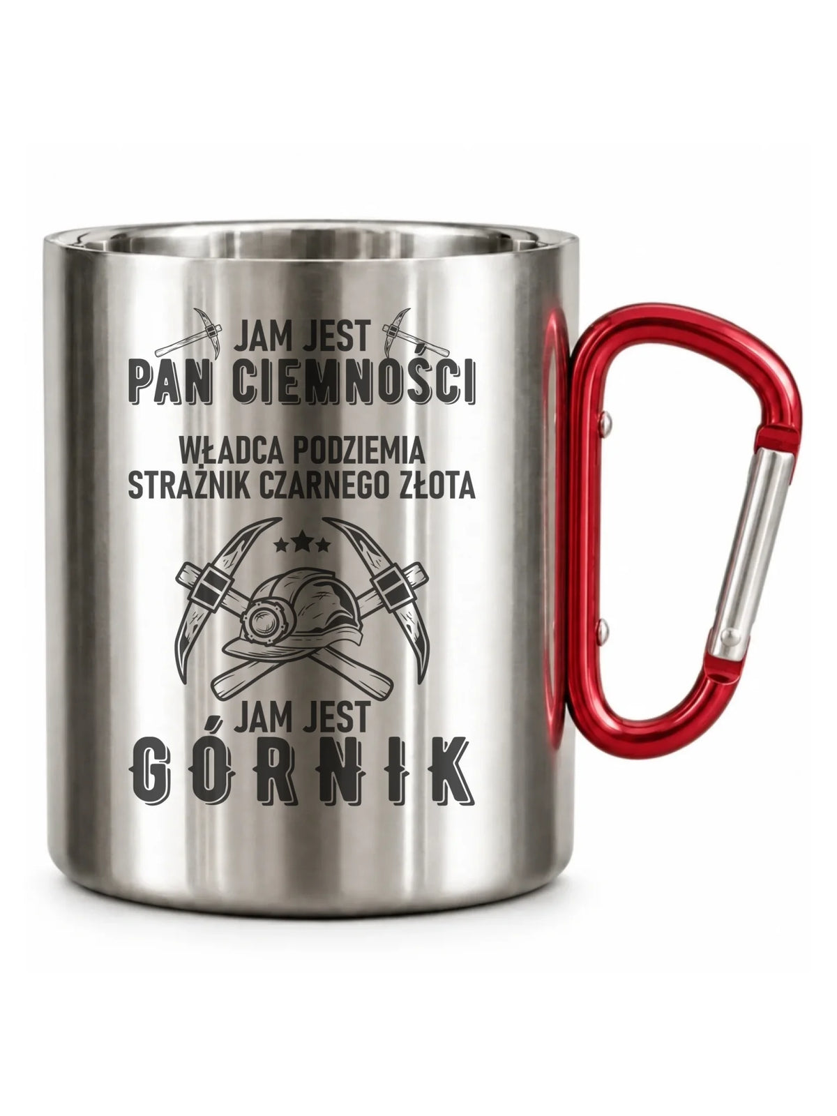 Kubek metalowy - prezent dla górnika - Pan ciemności jam jest górnik G04