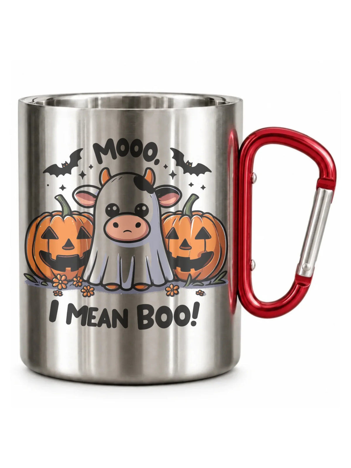 Kubek metalowy na Halloween - Mooo I mean Boo! - z dynią i duchem HL14