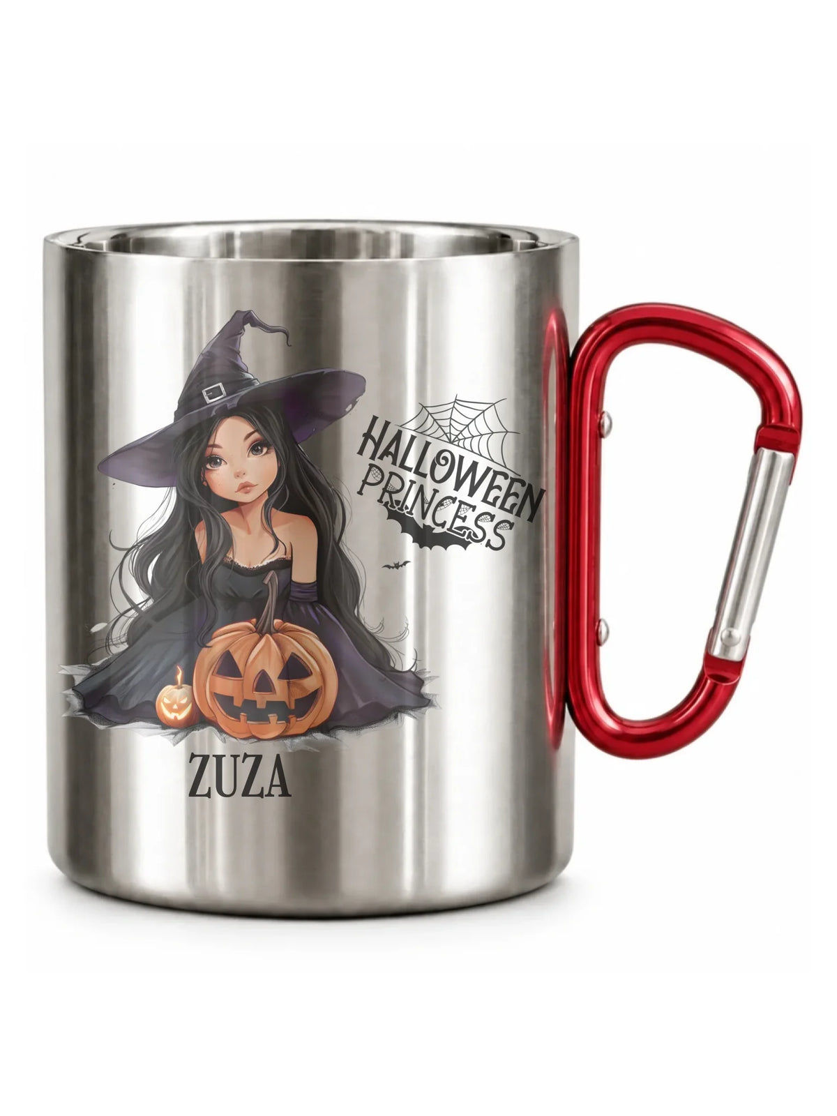 Kubek metalowy halloweenowy - Czarownica z dynią - personalizowany HL10