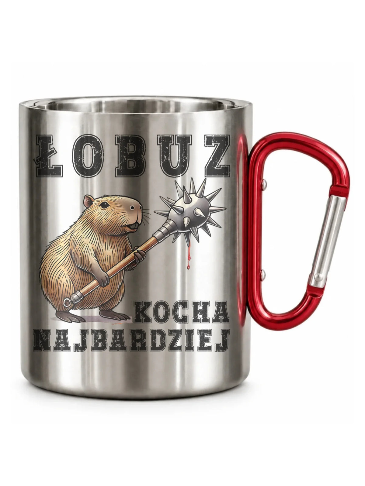 Kubek metalowy - prezent dla chłopaka - Łobuz kapibara z maczugą DCH17
