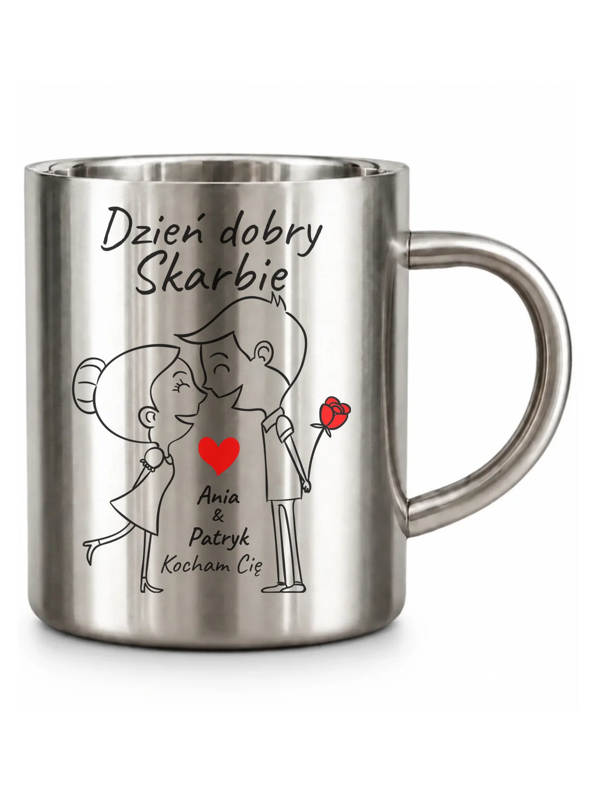 Kubek metalowy dla par - Dzień dobry Skarbie - personalizowany W15