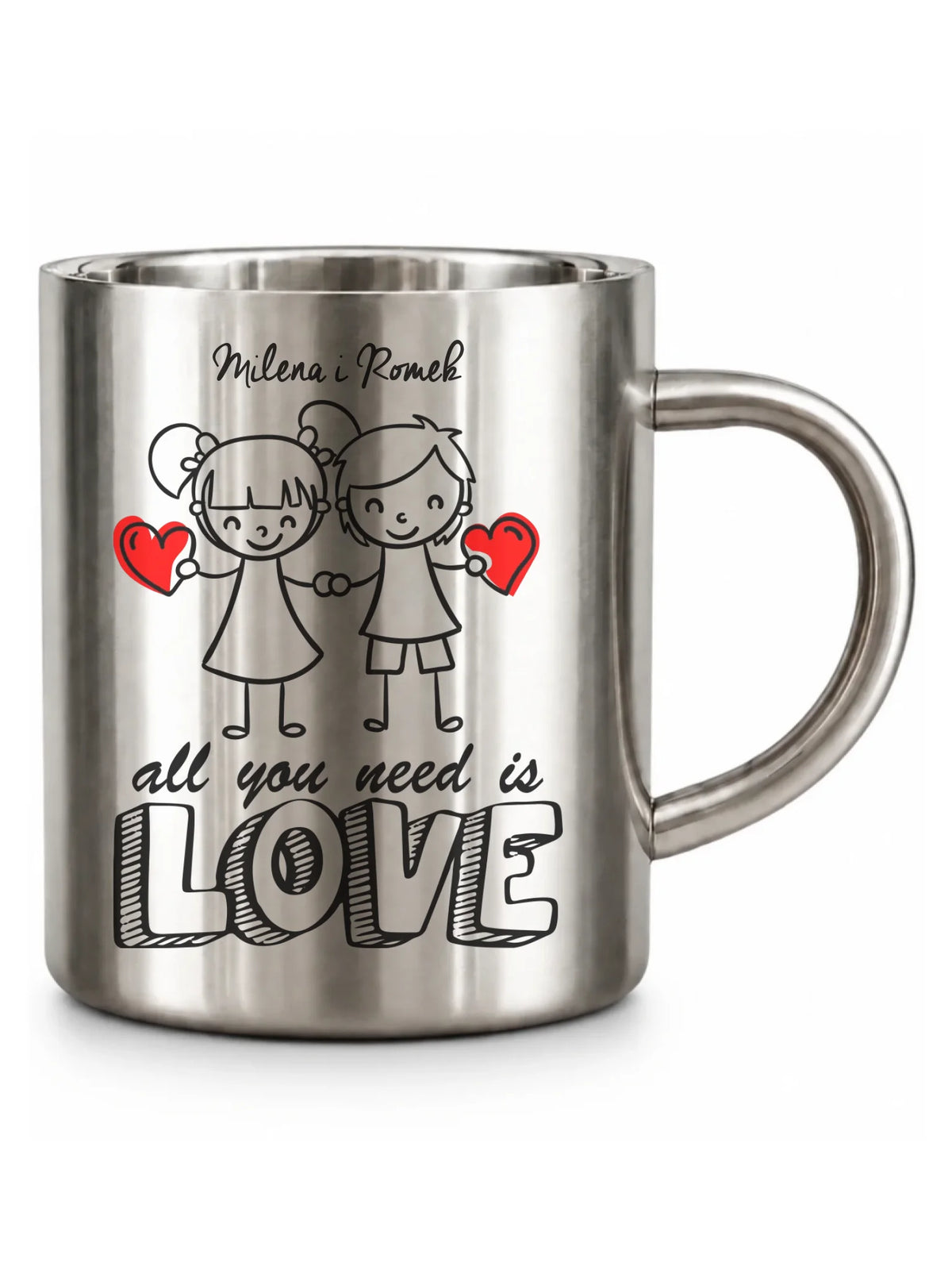 Kubek metalowy dla par - All You need is love - personalizowany W13