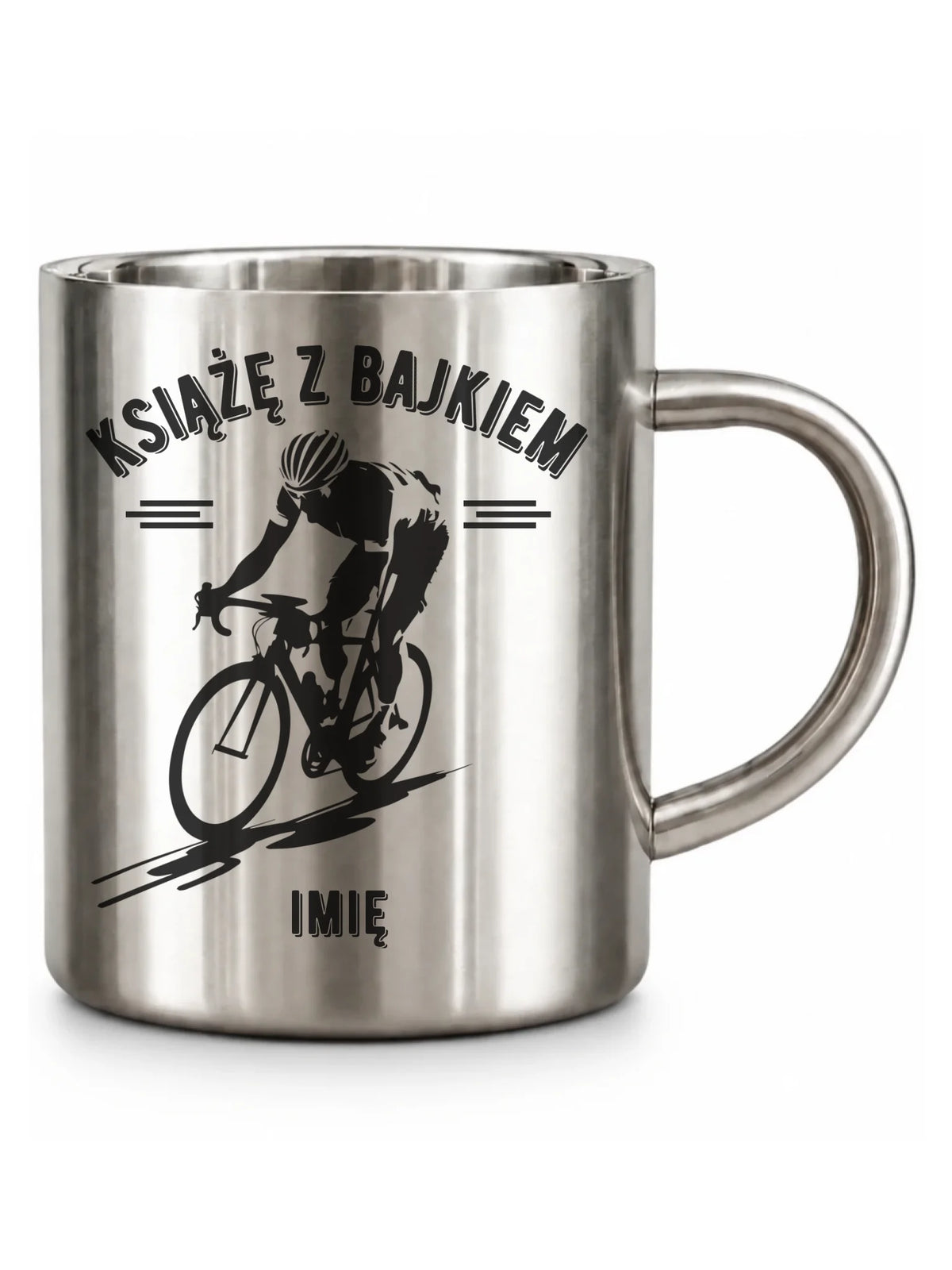 Kubek metalowy dla rowerzysty - Książę z bajkiem - personalizowany HR01