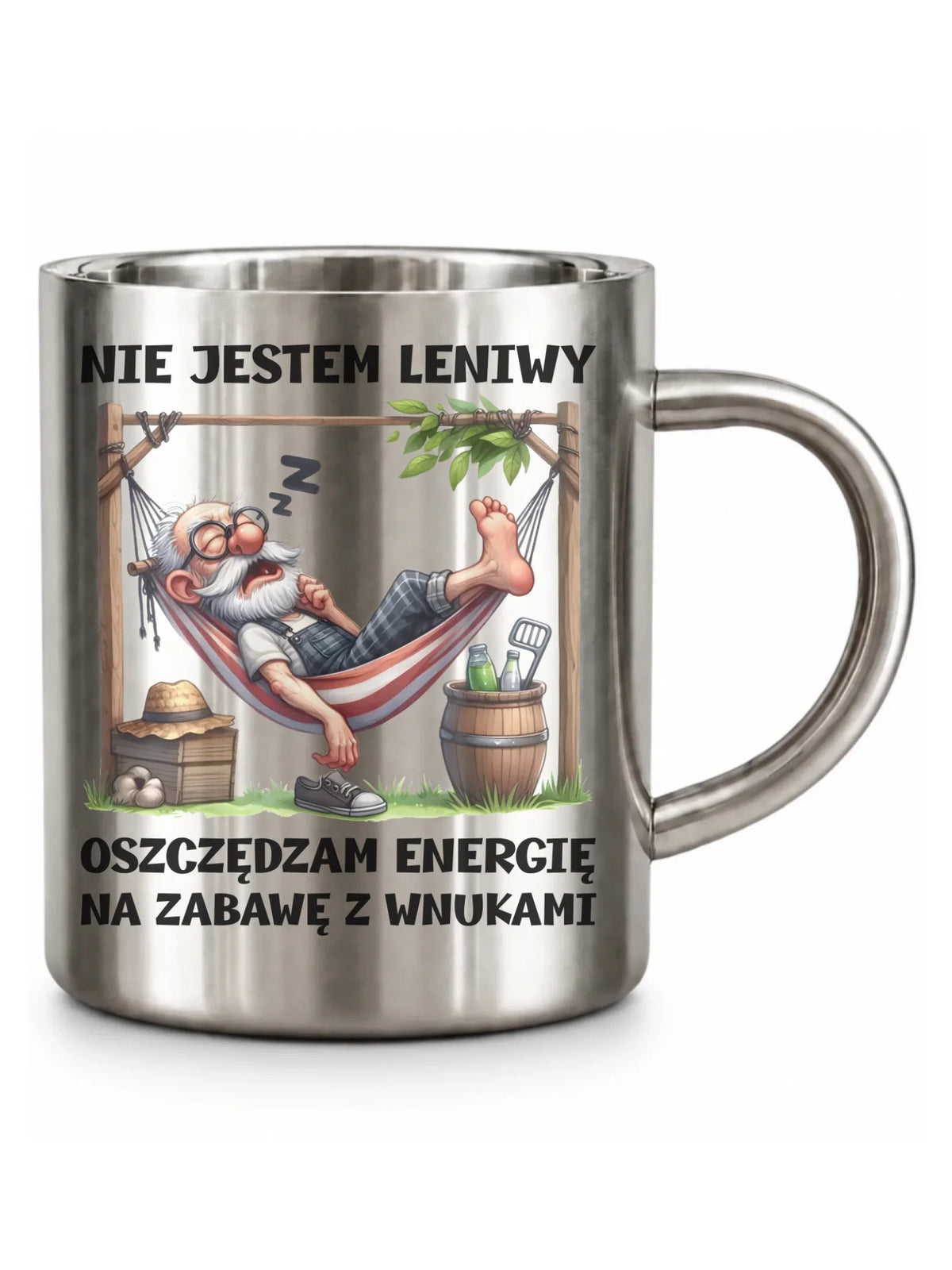 Kubek metalowy dla dziadka - Nie jestem leniwy oszczędzam energię D39