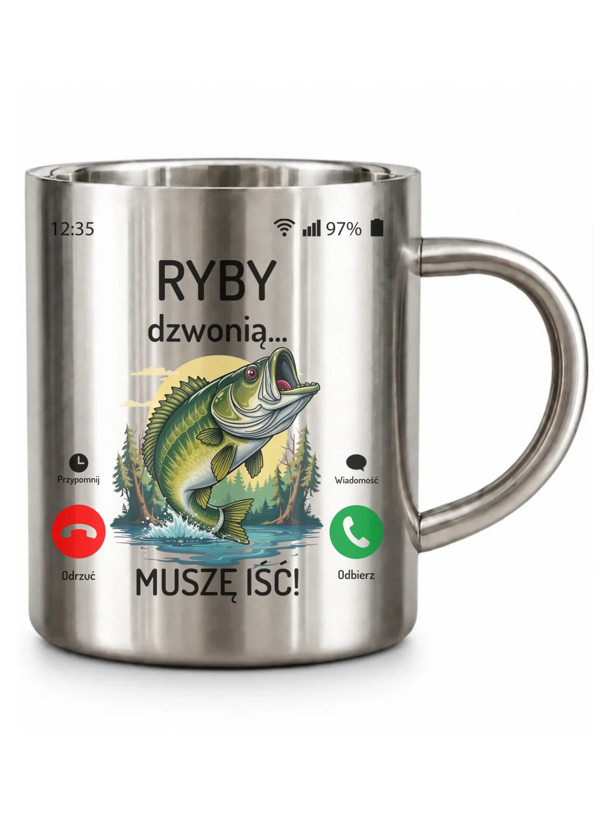 Kubek metalowy dla dziadka wędkarza - Ryby dzwonią muszę iść D37