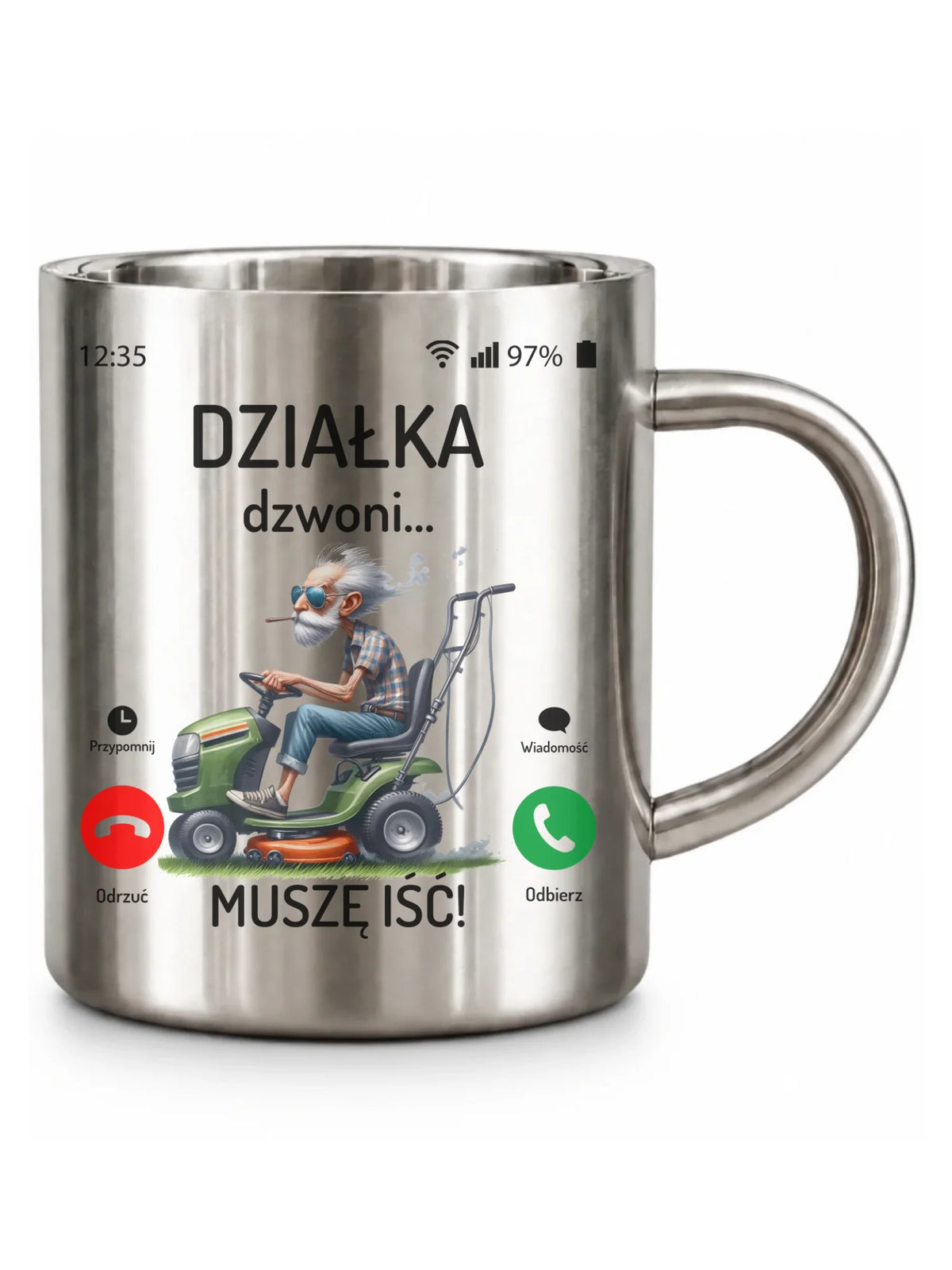 Kubek metalowy dla dziadka - Działka dzwoni muszę iść D35