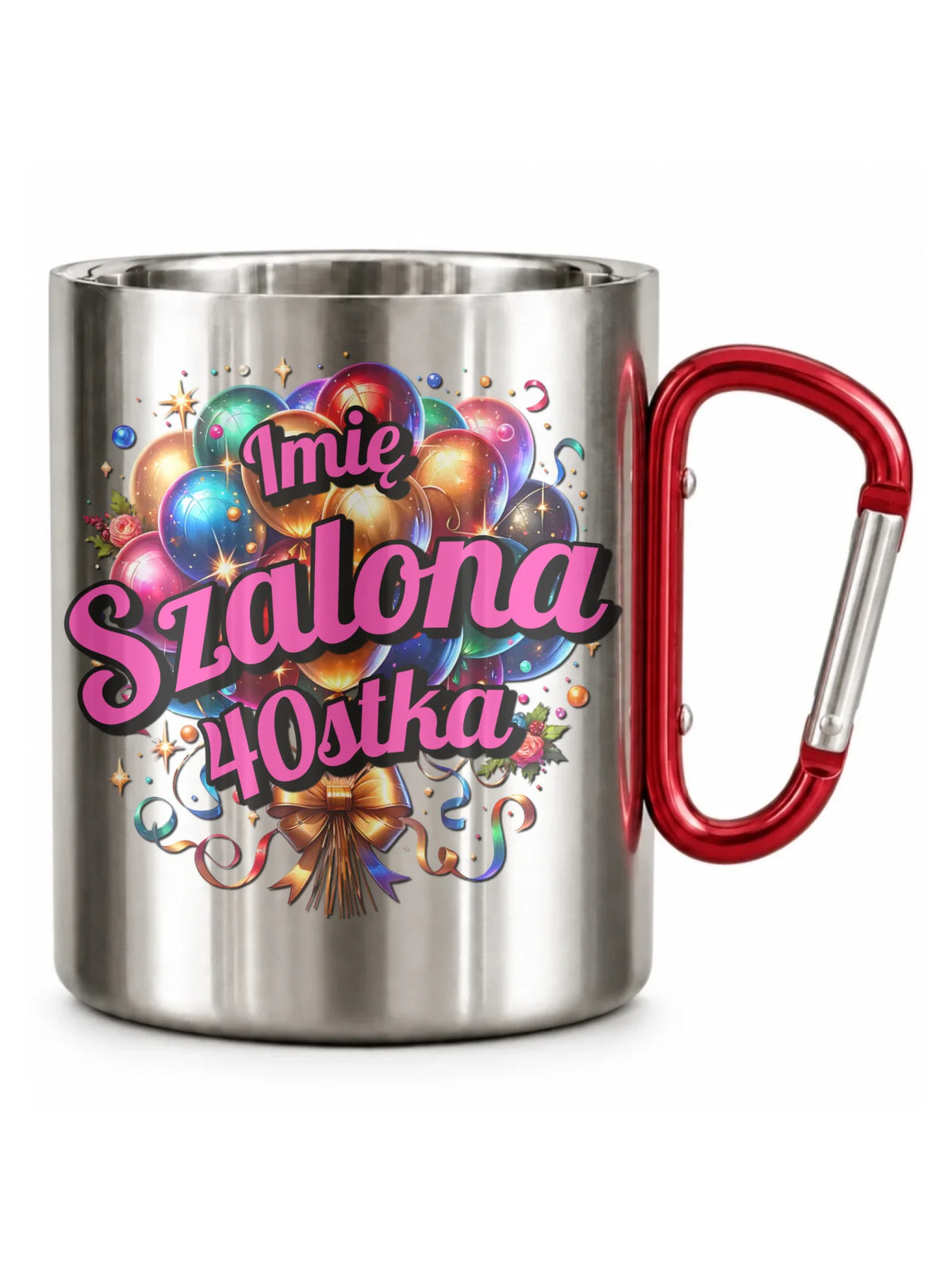 Szalona 40stka - personalizacja | Metalowy kubek na urodziny dla niej U14
