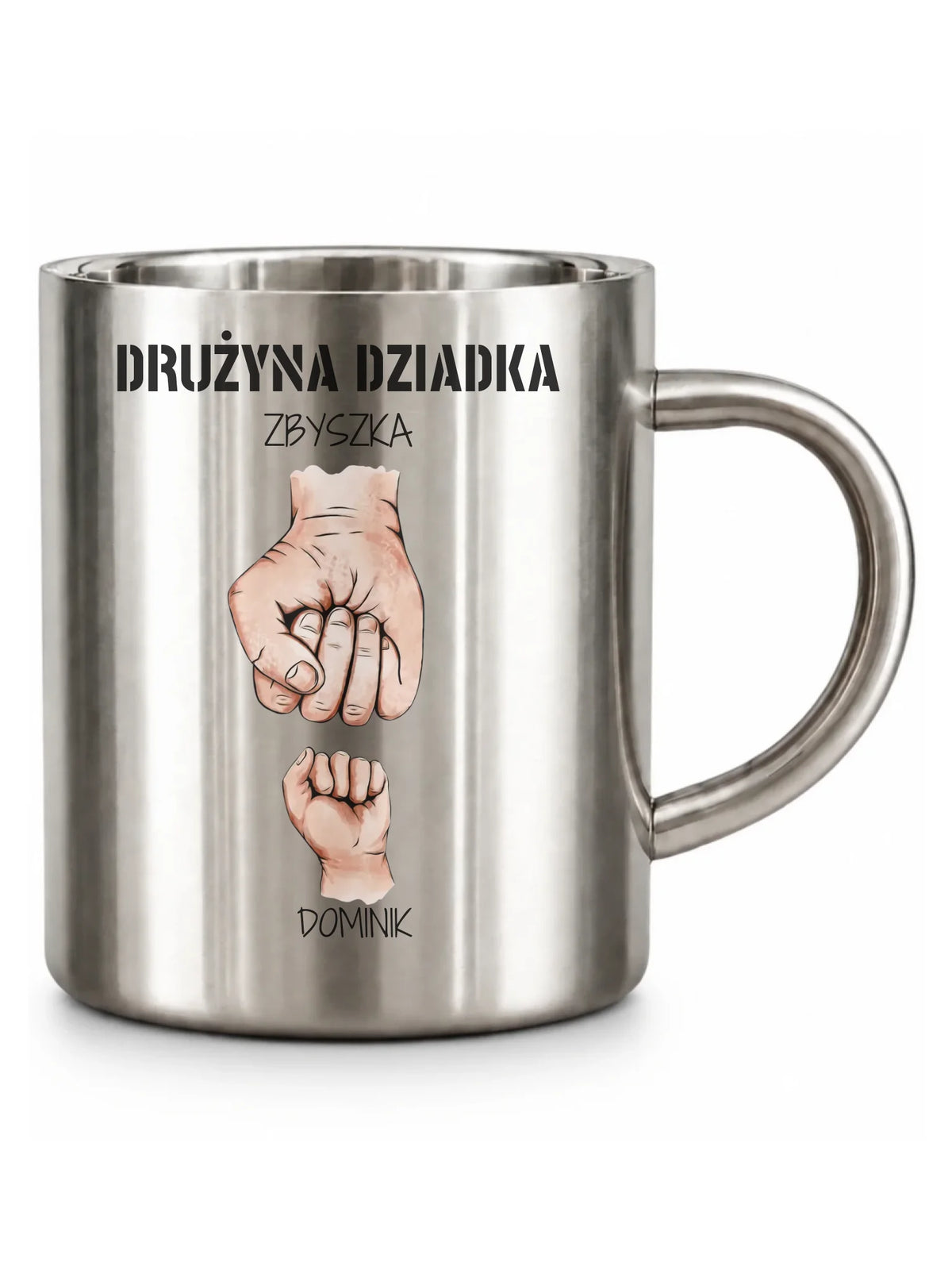 Kubek metalowy dla dziadka - Drużyna dziadka 1-6 imion wnuków - personalizowany D07