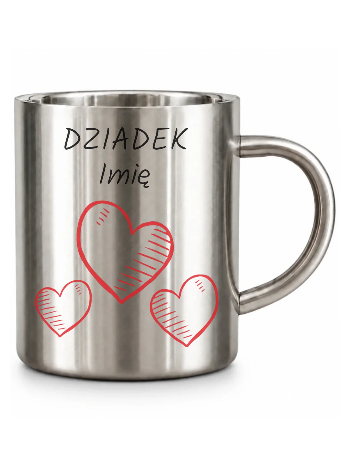 Kubek metalowy dla dziadka - Serca - personalizowany D01