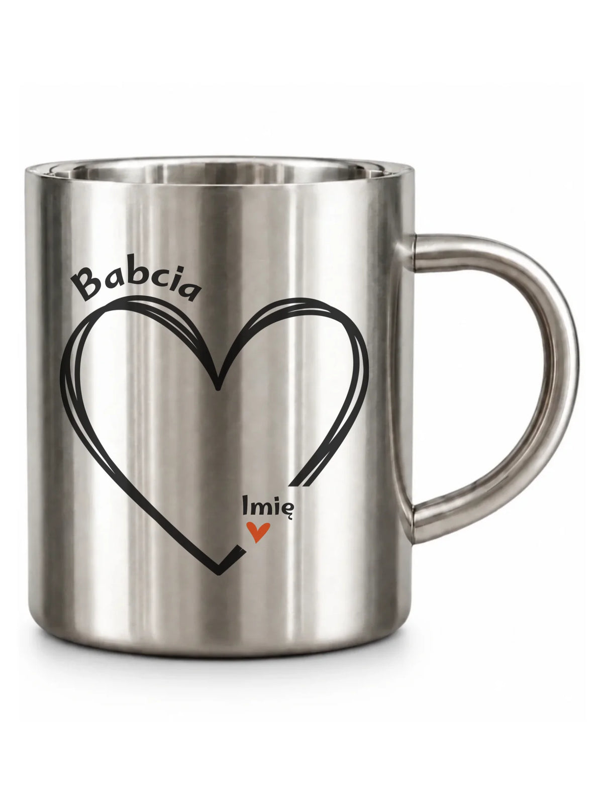 Kubek metalowy dla babci - Serce z imionami wnuków 1-7 - personalizowany B26