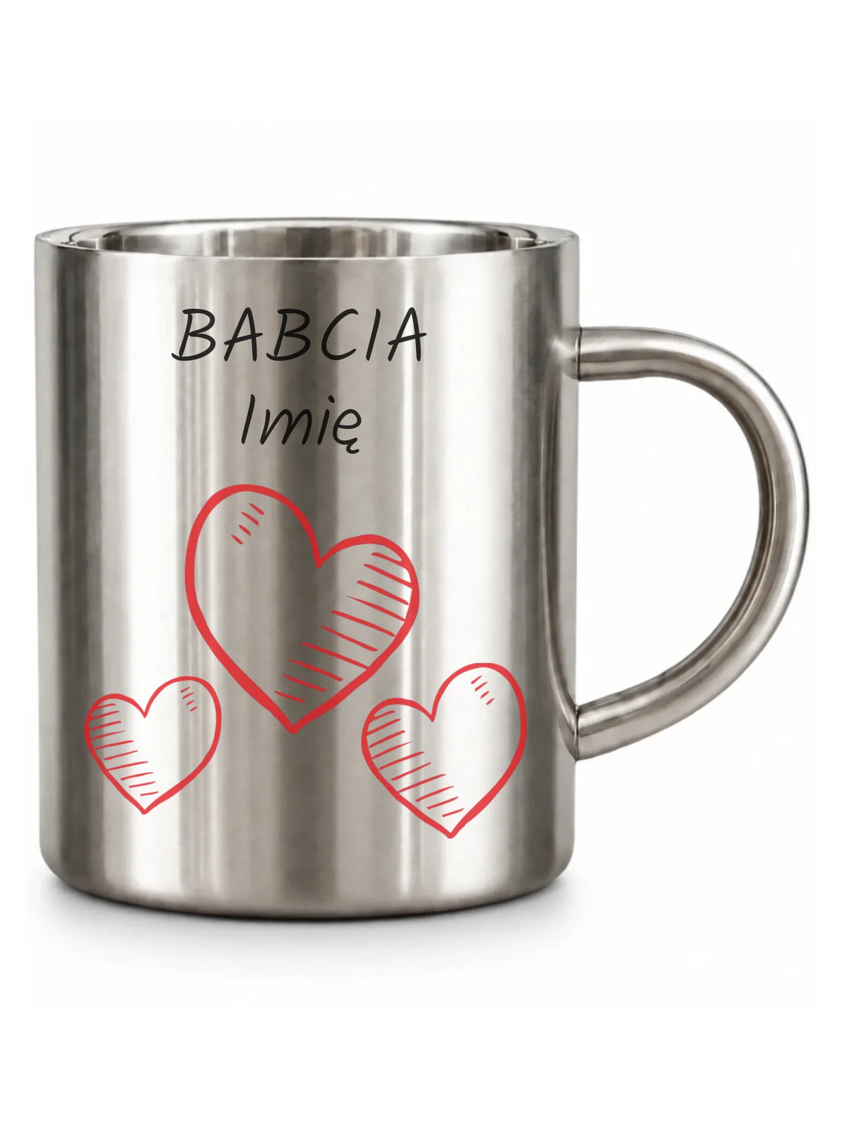 Kubek metalowy dla babci - Serca - personalizowany B01