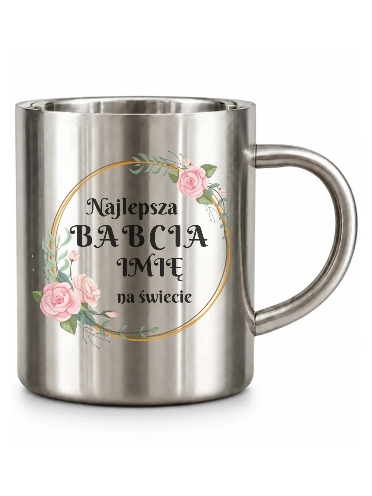 Kubek metalowy dla babci - Najlepsza babcia na Świecie - personalizowany B04
