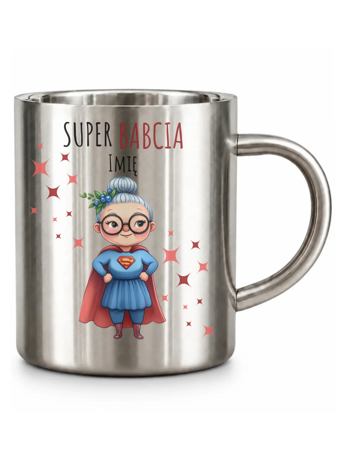 Kubek metalowy dla babci - Super Babcia - personalizowany B02