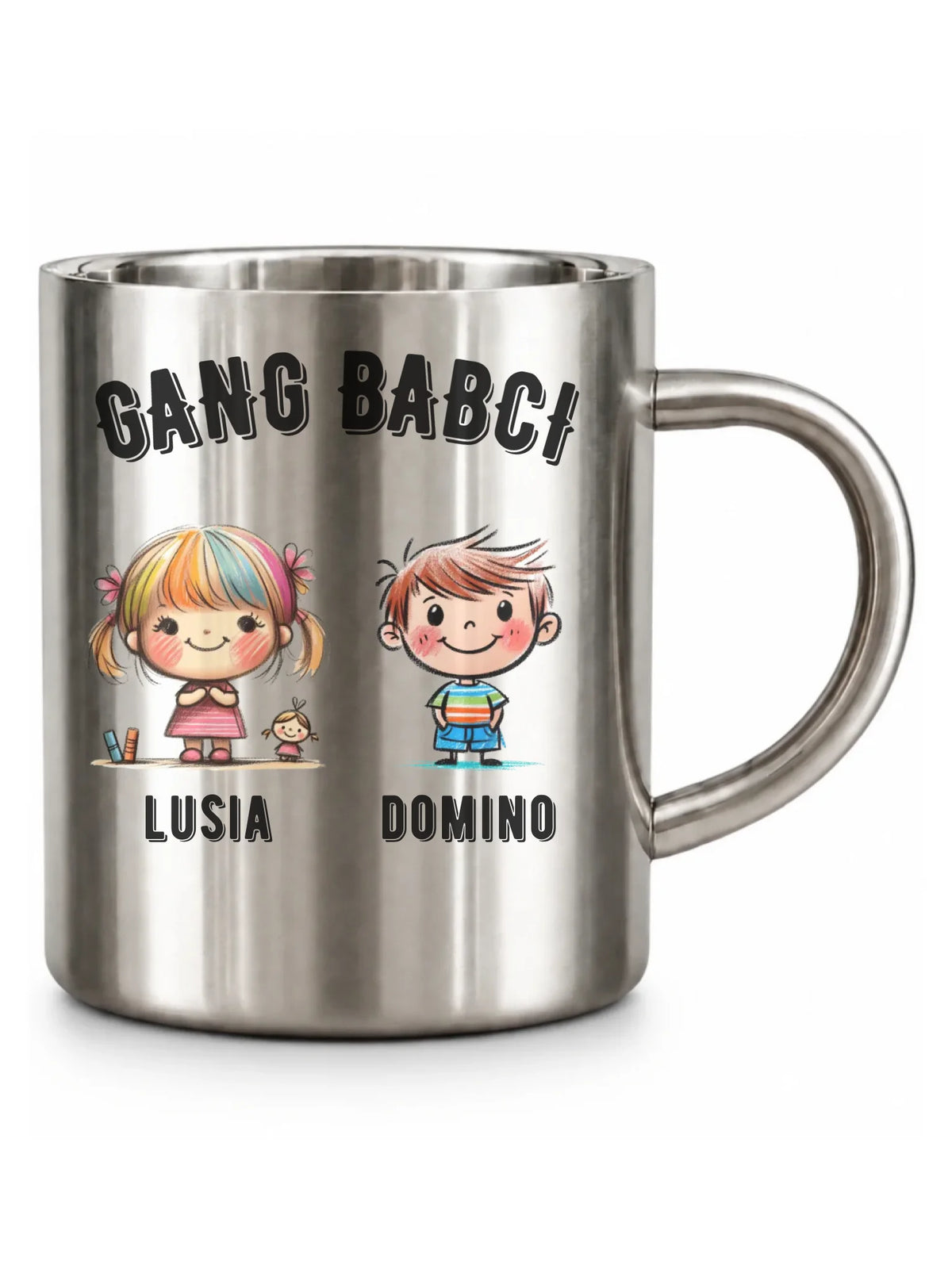 Kubek metalowy dla babci - Gang Babci imiona wnuków 2-6 - personalizowany B18