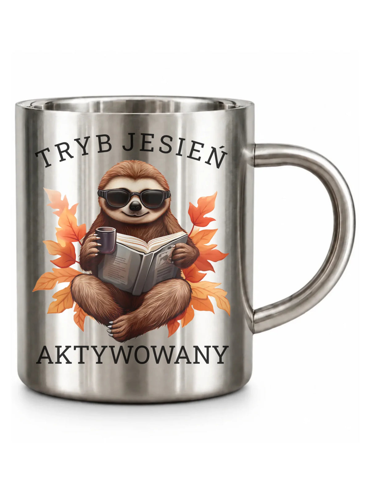 Kubek metalowy jesienny - Leniwiec - Tryb jesień aktywowany JS23