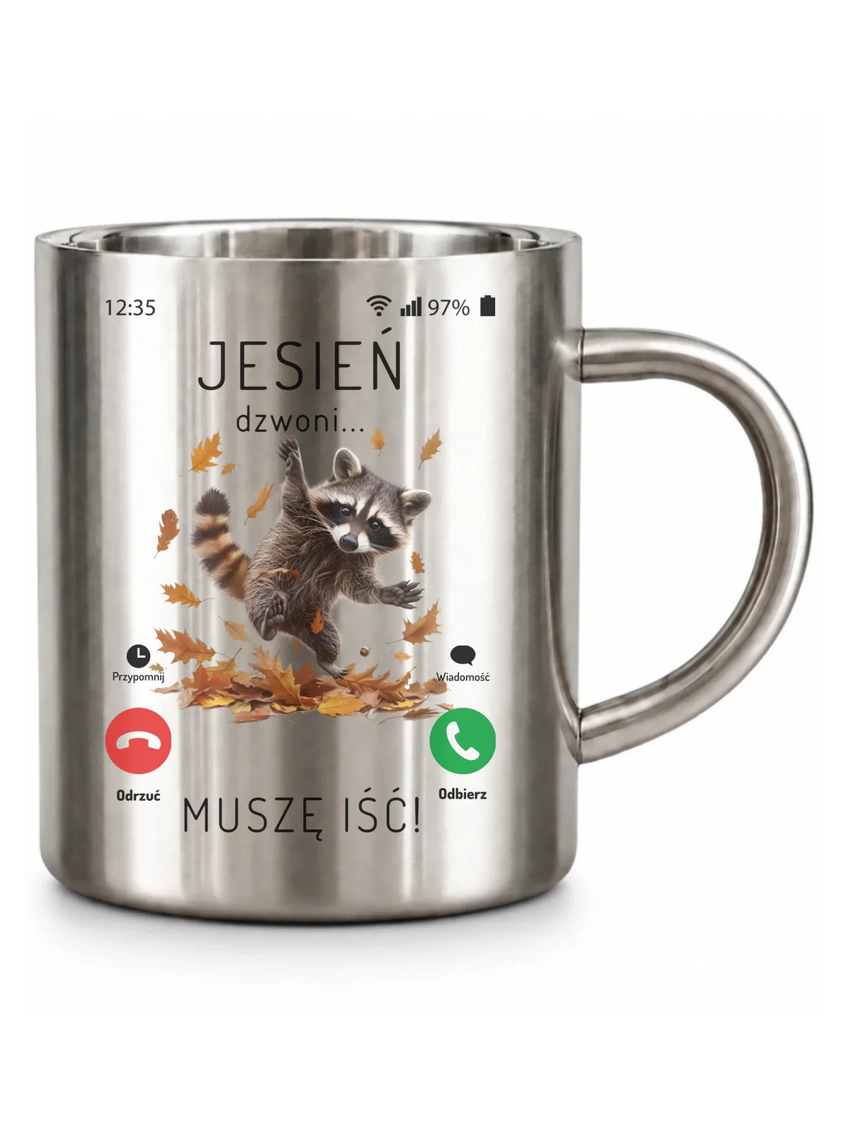 Kubek metalowy jesienny - Jesień dzwoni muszę iść JS18