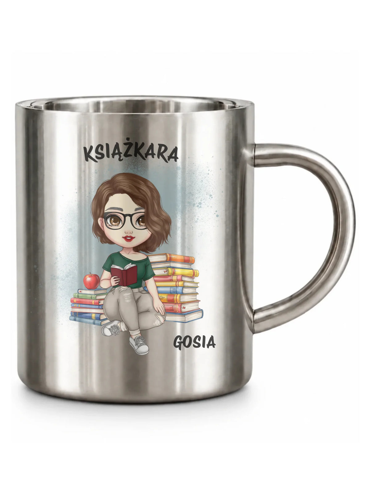 Kubek metalowy - Książkara - Prezent dla miłośniczki czytania książek - personalizowany DZ03