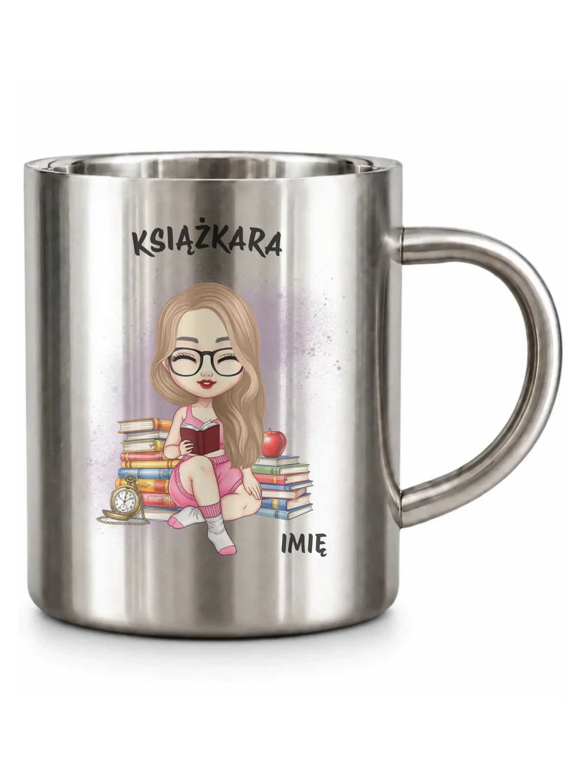 Kubek metalowy - Książkara - Prezent dla miłośniczki czytania książek - personalizowany DZ04