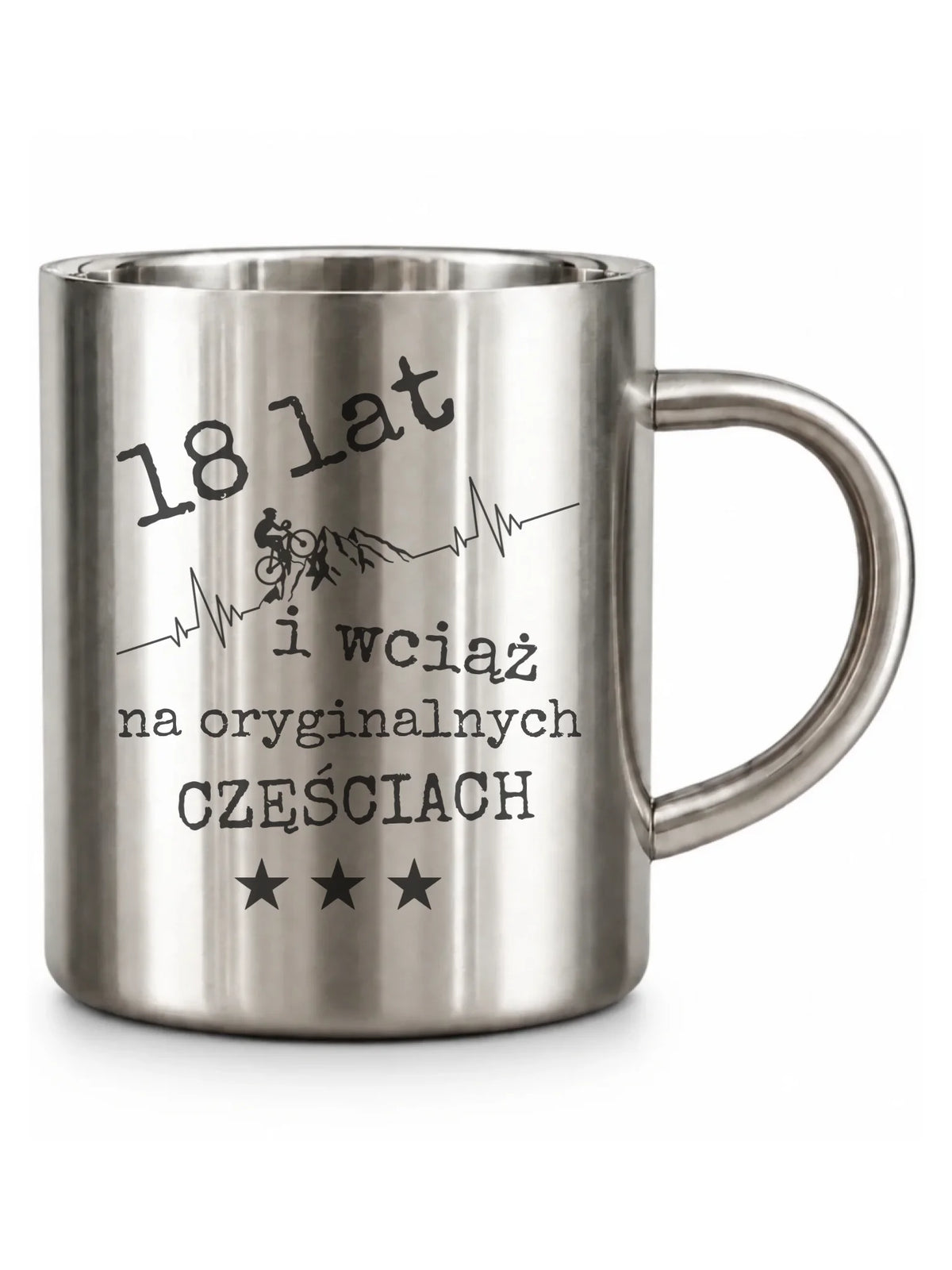 Wciąż na oryginalnych częściach | Kubek metalowy na urodziny dla rowerzysty U28