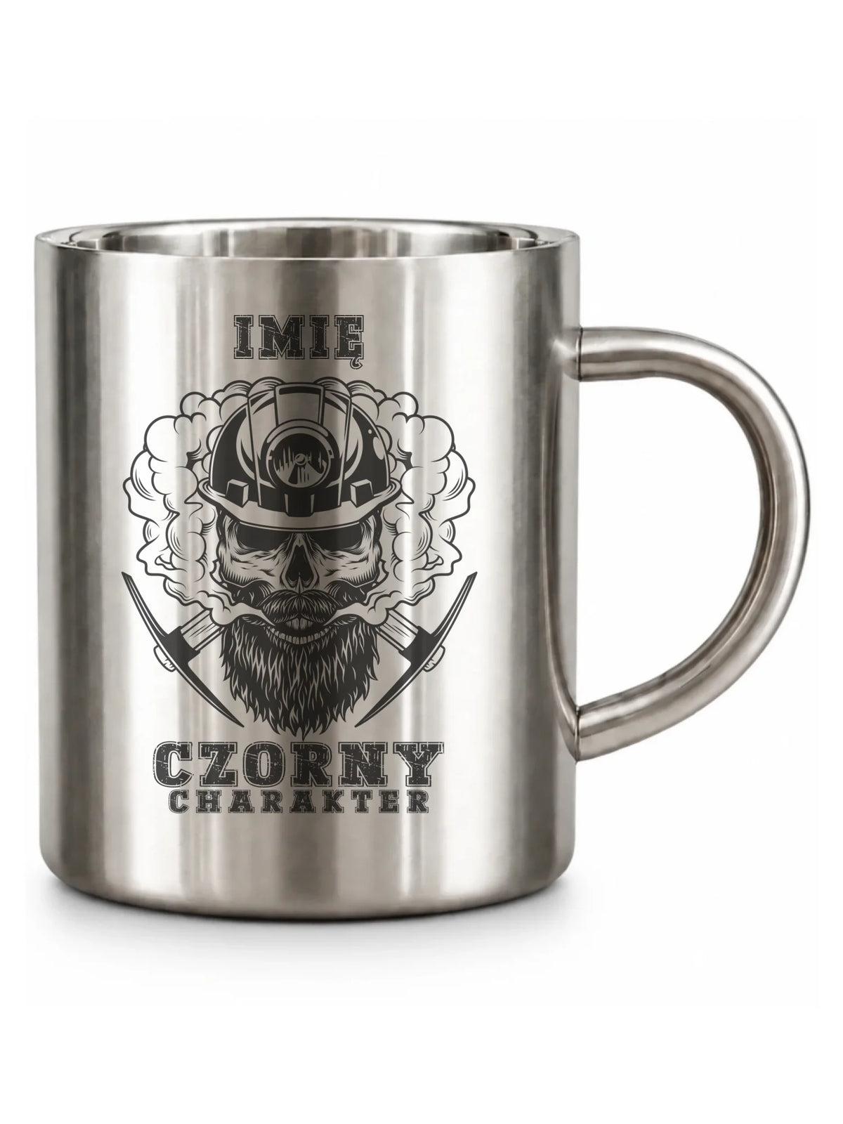 Kubek metalowy - prezent dla górnika - Czorny charakter - personalizowany G06