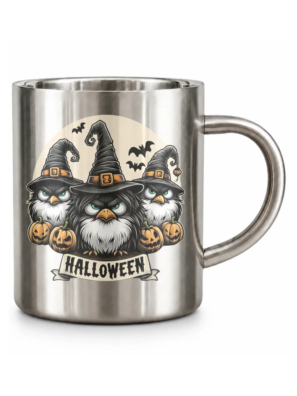 Kubek metalowy na Halloween - Upiorne sowy wiedźmy HL15