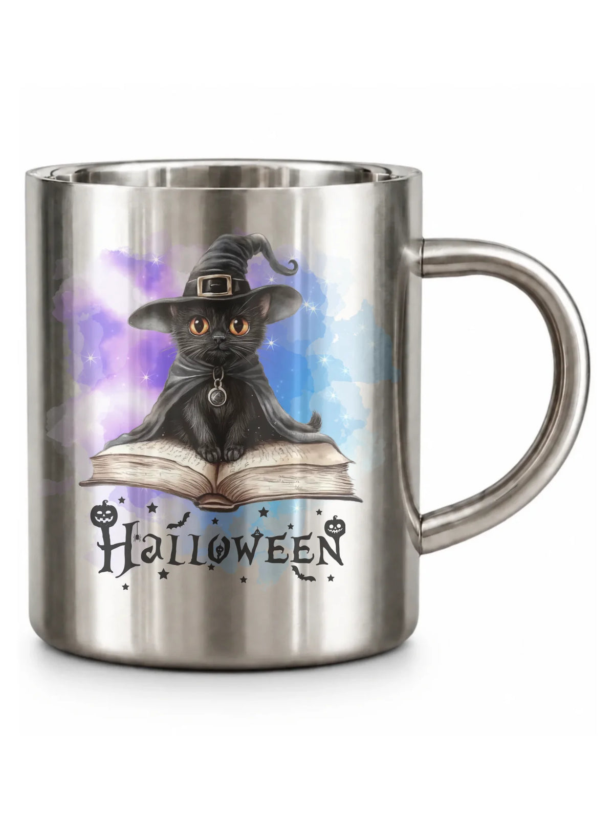 Kubek metalowy na Halloween - Kot Czarodziej HL06