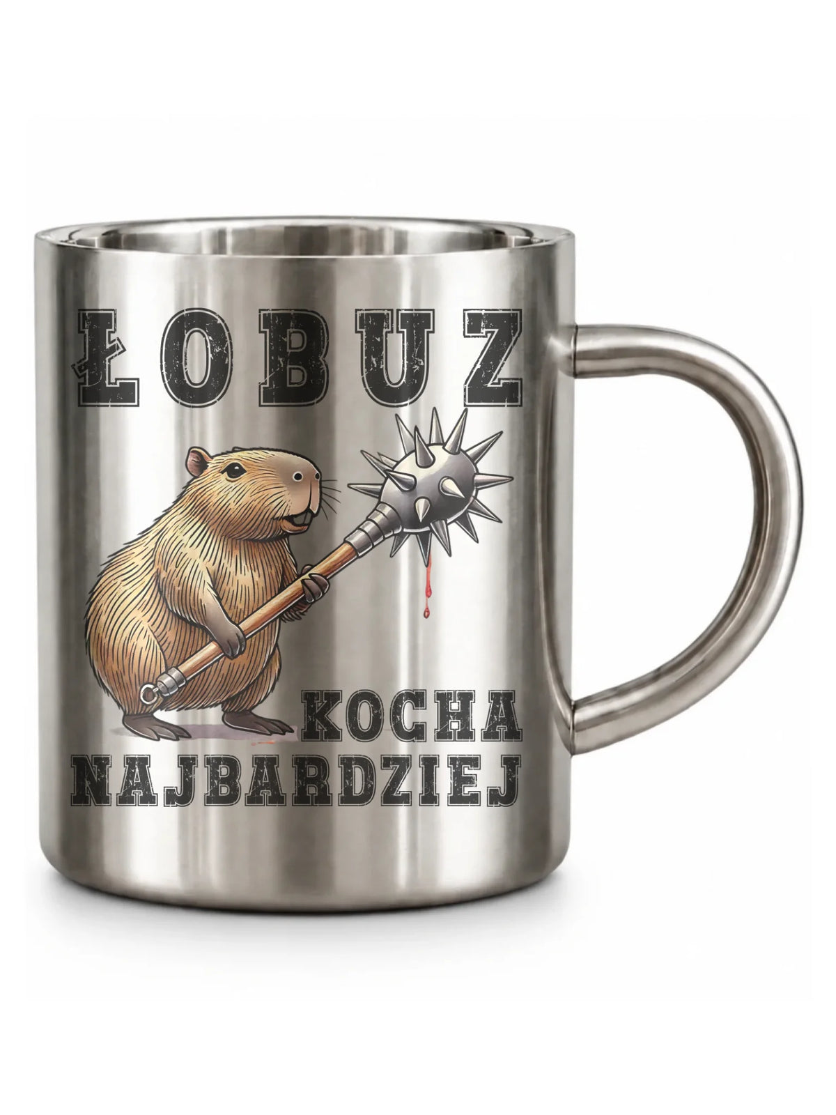 Kubek metalowy - prezent dla chłopaka - Łobuz kapibara z maczugą DCH17
