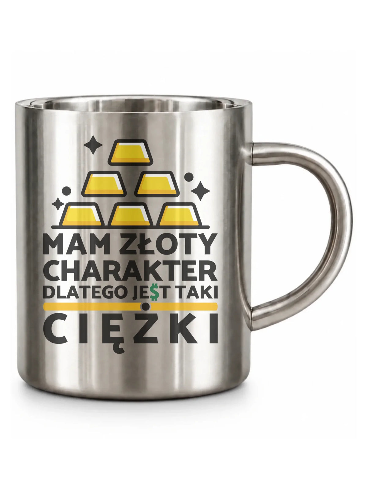 Kubek metalowy - prezent dla chłopaka - Złoty charakter DCH16