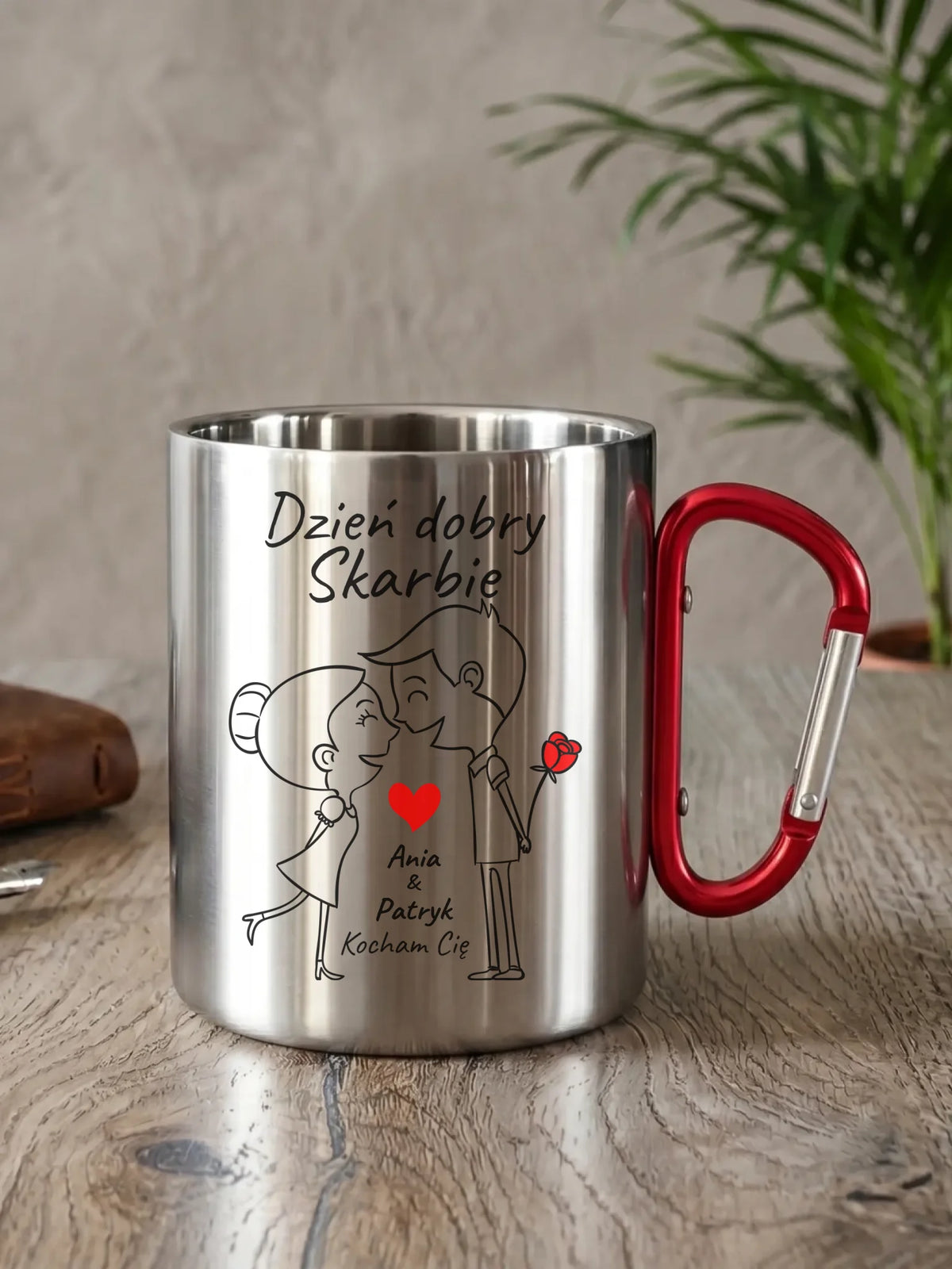 Kubek metalowy dla par - Dzień dobry Skarbie - personalizowany W15