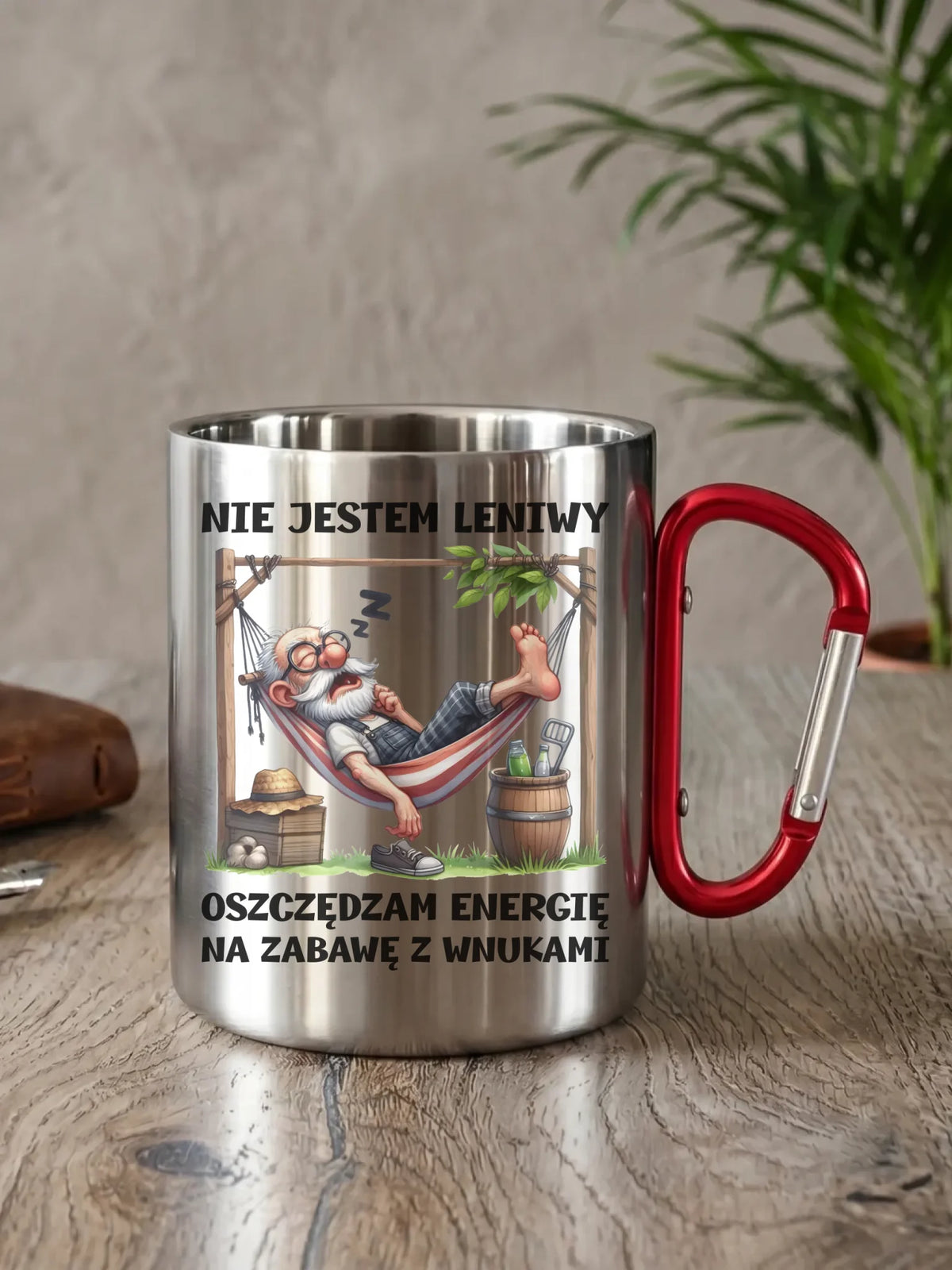 Kubek metalowy dla dziadka - Nie jestem leniwy oszczędzam energię D39