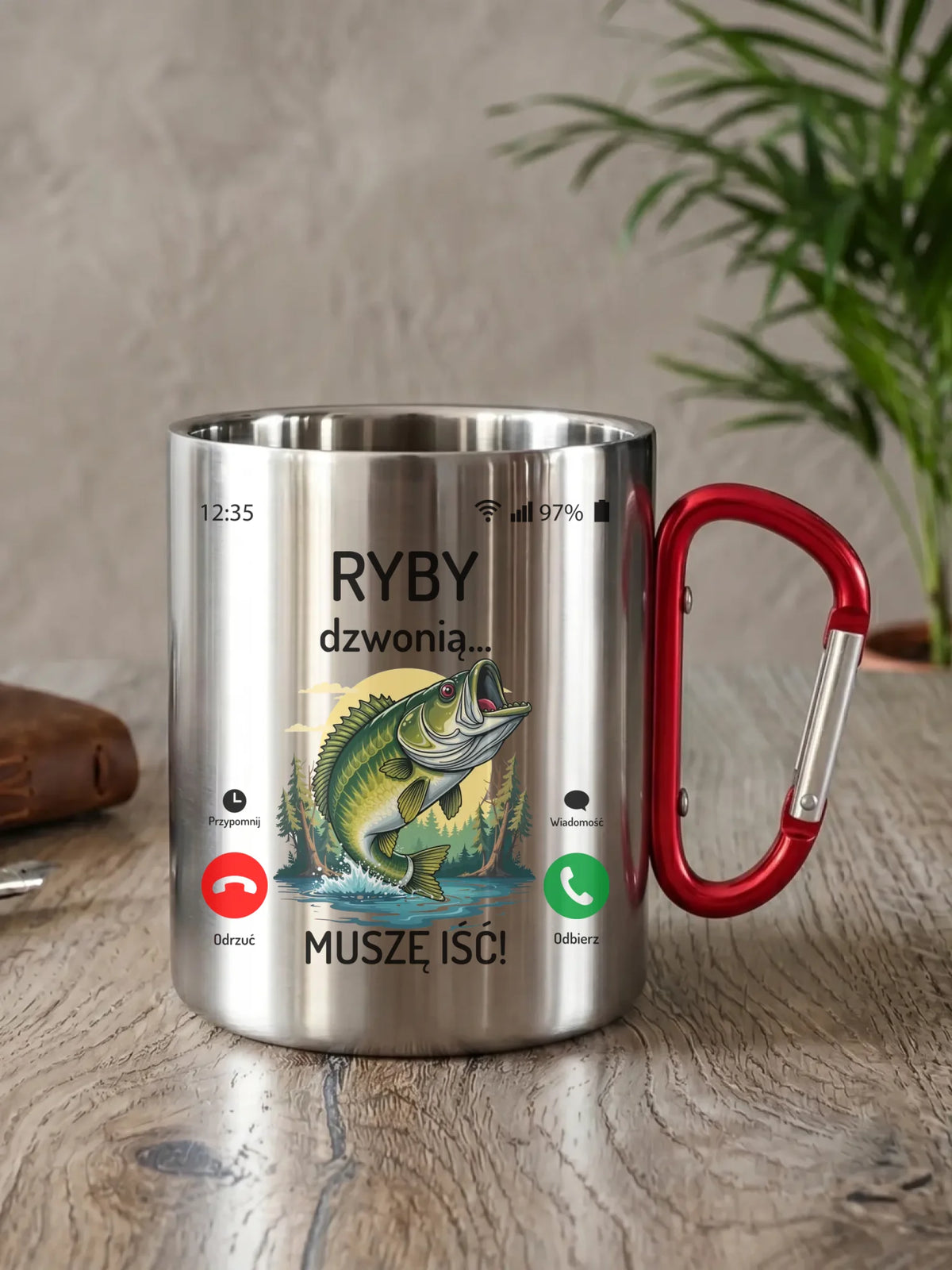 Kubek metalowy dla dziadka wędkarza - Ryby dzwonią muszę iść D37